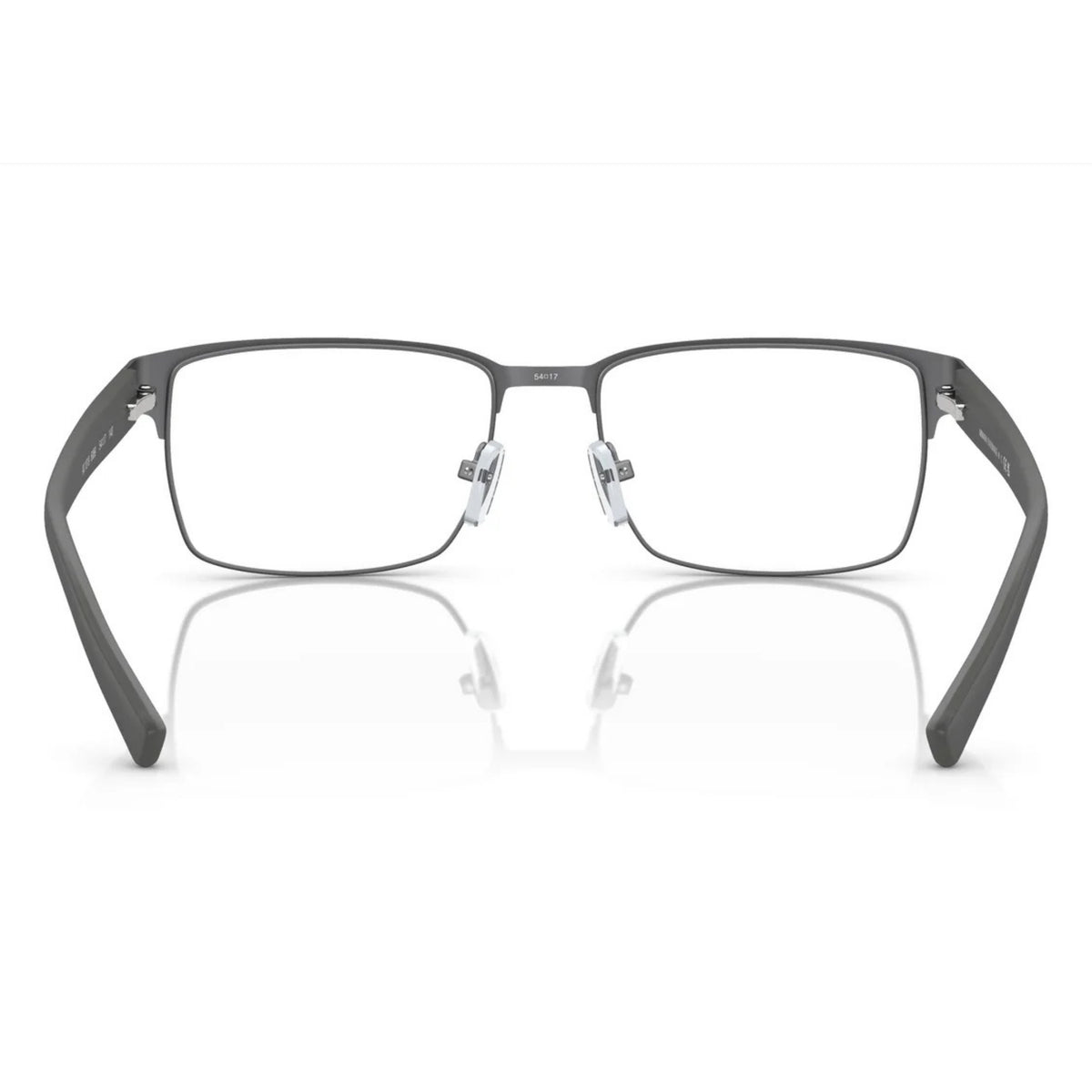 Armani Exchange AX1019 matte gunmetal square eyeglasses, back view of the frame and temples