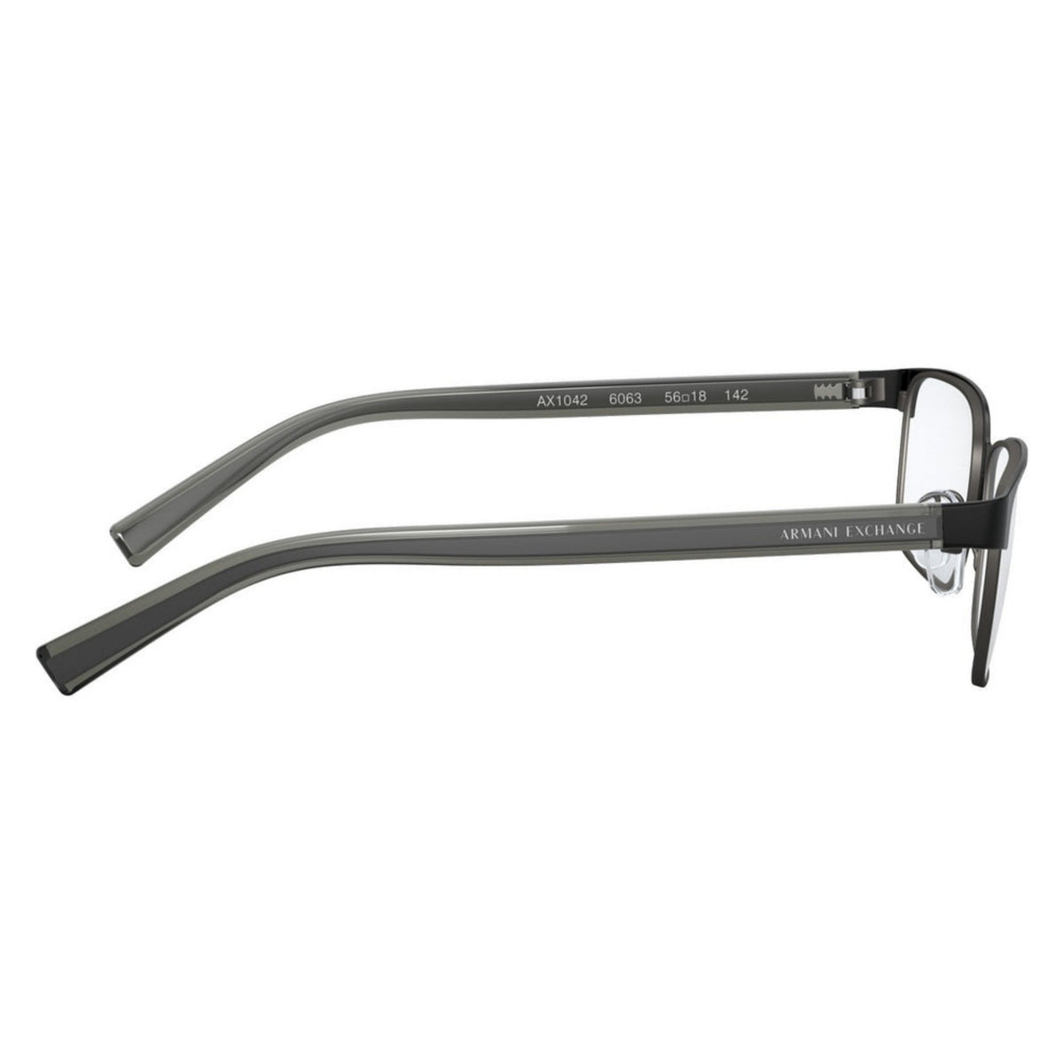 Armani Exchange AX1042 matte black rectangle eyeglasses, side view of the temple, another view
