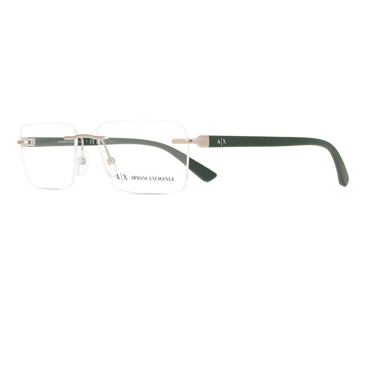Armani Exchange AX1064 matte silver rimless eyeglasses with metal and plastic frame