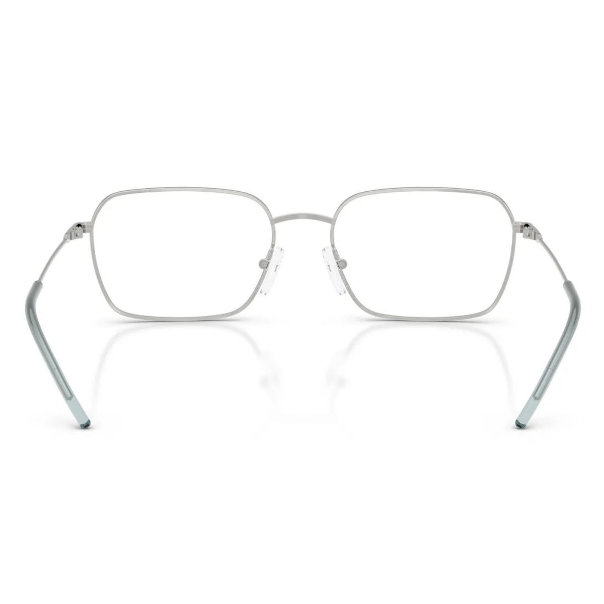 Armani Exchange AX1072 shiny silver square eyeglasses, back view of the frame and temples