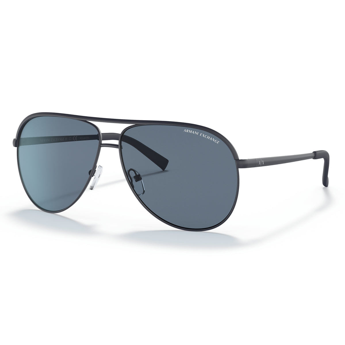 Armani Exchange AX2002 matte blue aviator sunglasses with dark blue lenses