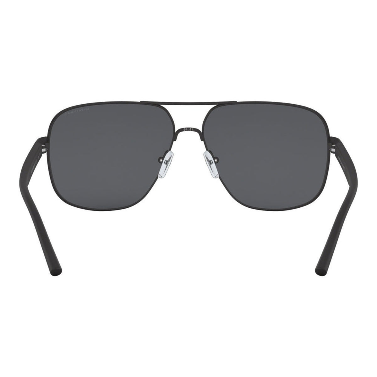 Armani Exchange AX2030S matte black square sunglasses, back view of the frame and temples