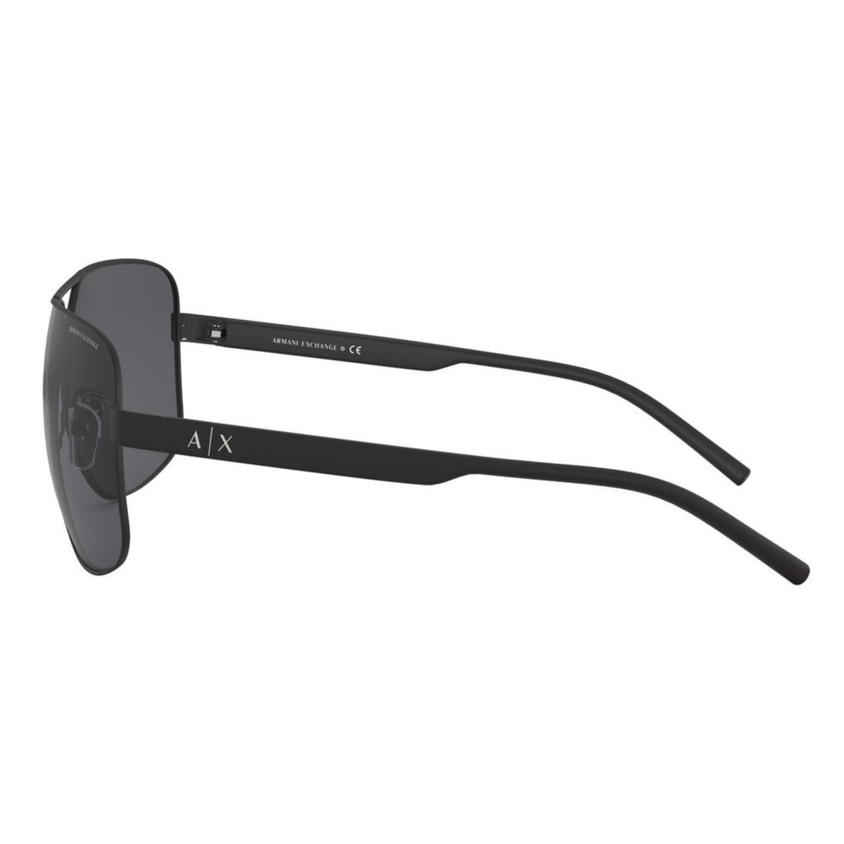 Armani Exchange AX2030S matte black square sunglasses, side view of the temple, another view