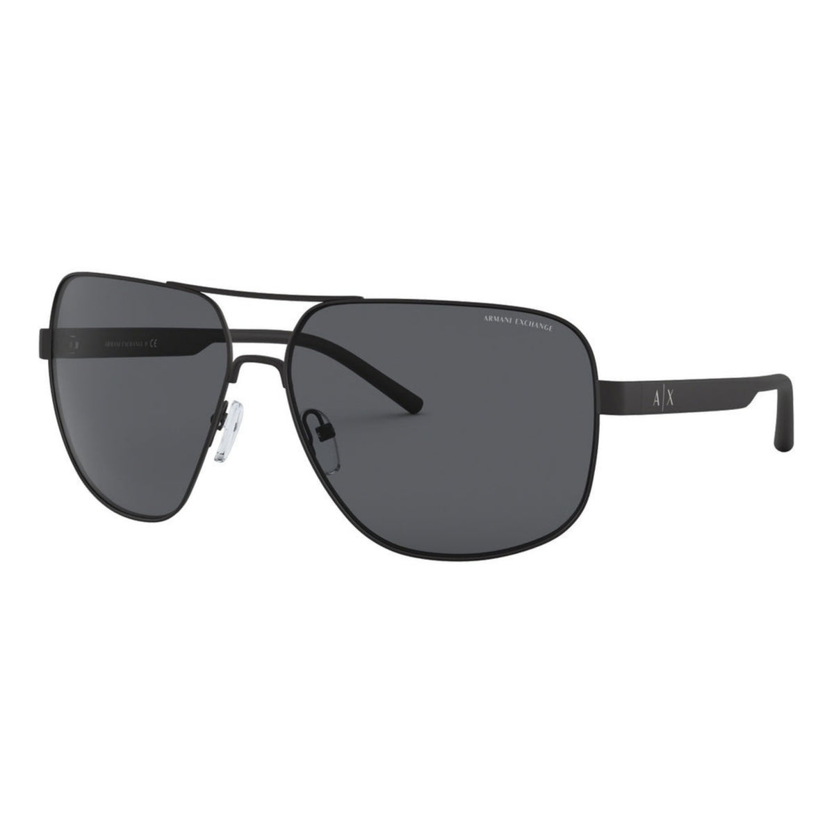 Armani Exchange AX2030S matte black square sunglasses with grey lenses