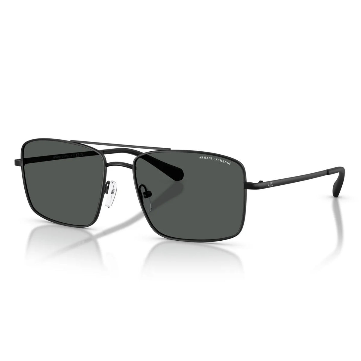 Armani Exchange AX2054S matte black aviator sunglasses with dark grey lenses