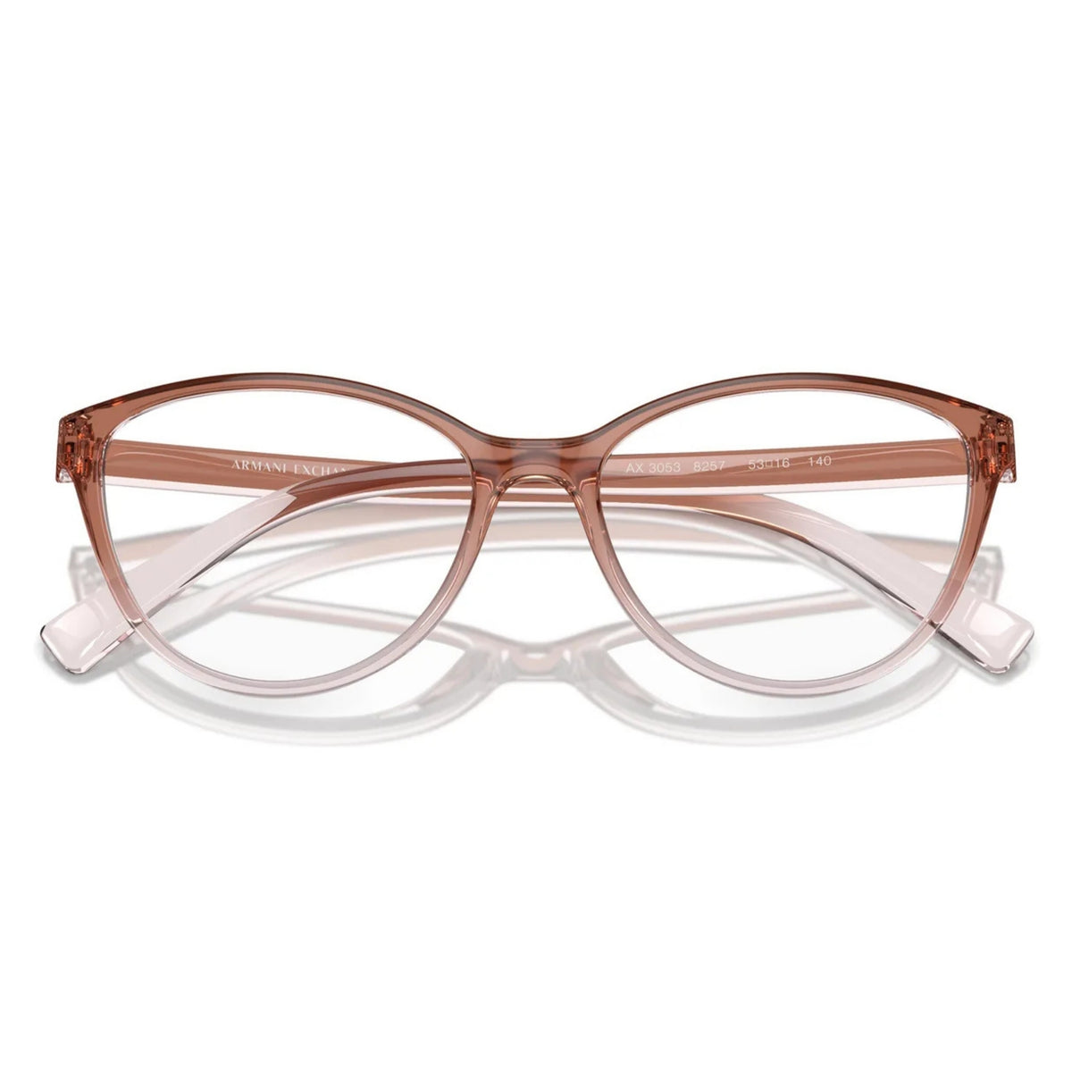 Armani Exchange AX3053 shiny pink & crystal square eyeglasses, front view with the temples folded