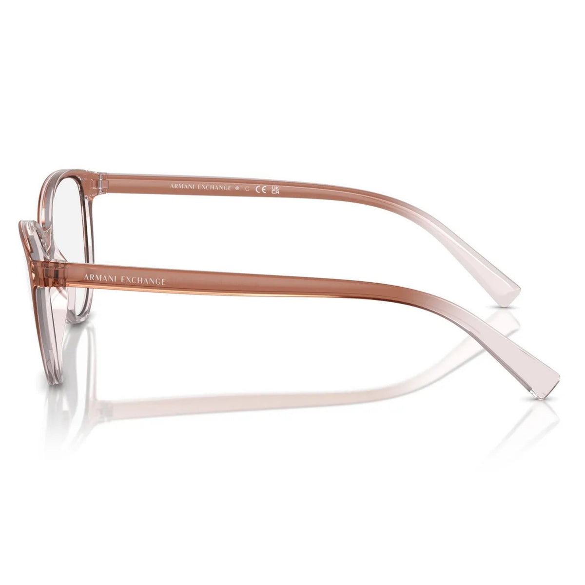 Armani Exchange AX3053 shiny pink & crystal square eyeglasses, side view of the temple