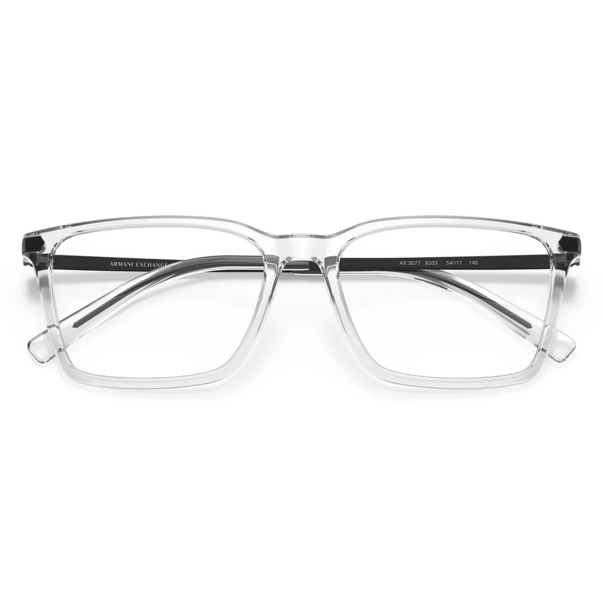 Armani Exchange AX3077 crystal rectangle eyeglasses, front view with the temples folded
