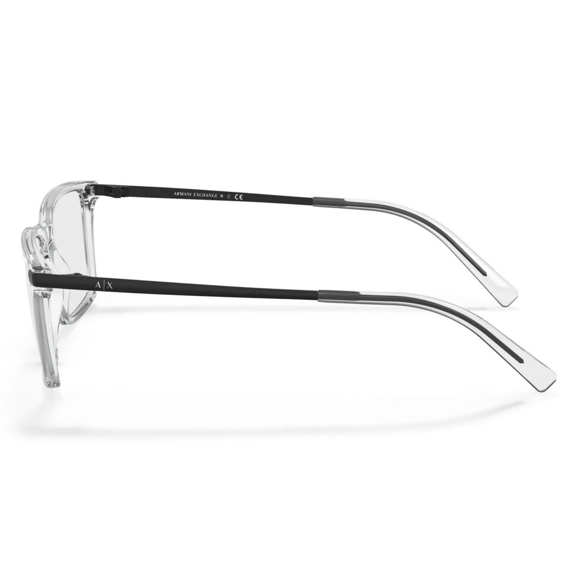 Armani Exchange AX3077 crystal rectangle eyeglasses, side view of the temple