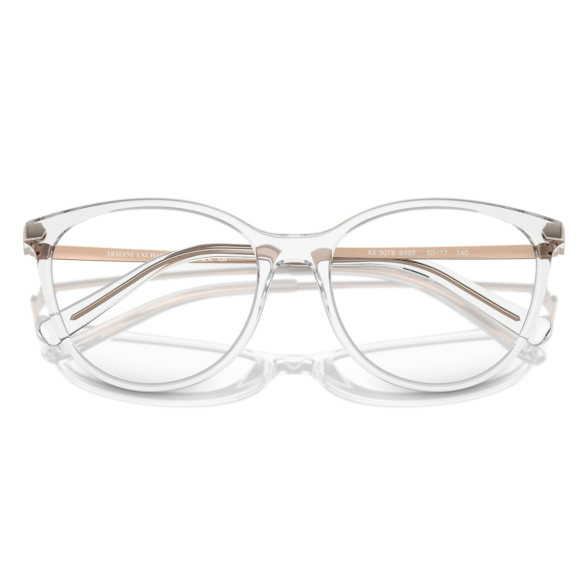 Armani Exchange AX3078 shiny crystal cat-eye eyeglasses, front view with the temples folded