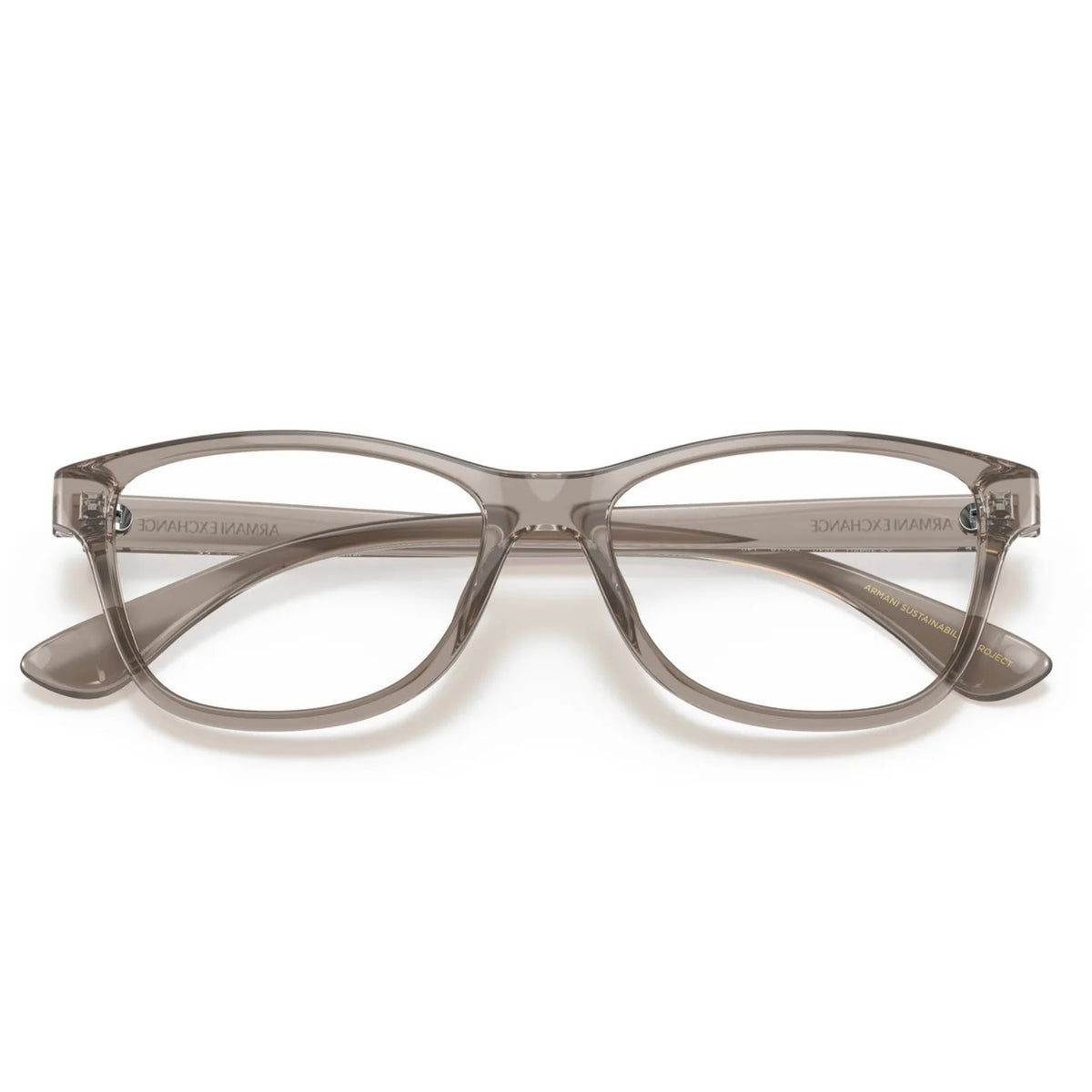 Armani Exchange AX3082U transparent tundra cat-eye eyeglasses, front view with the temples folded