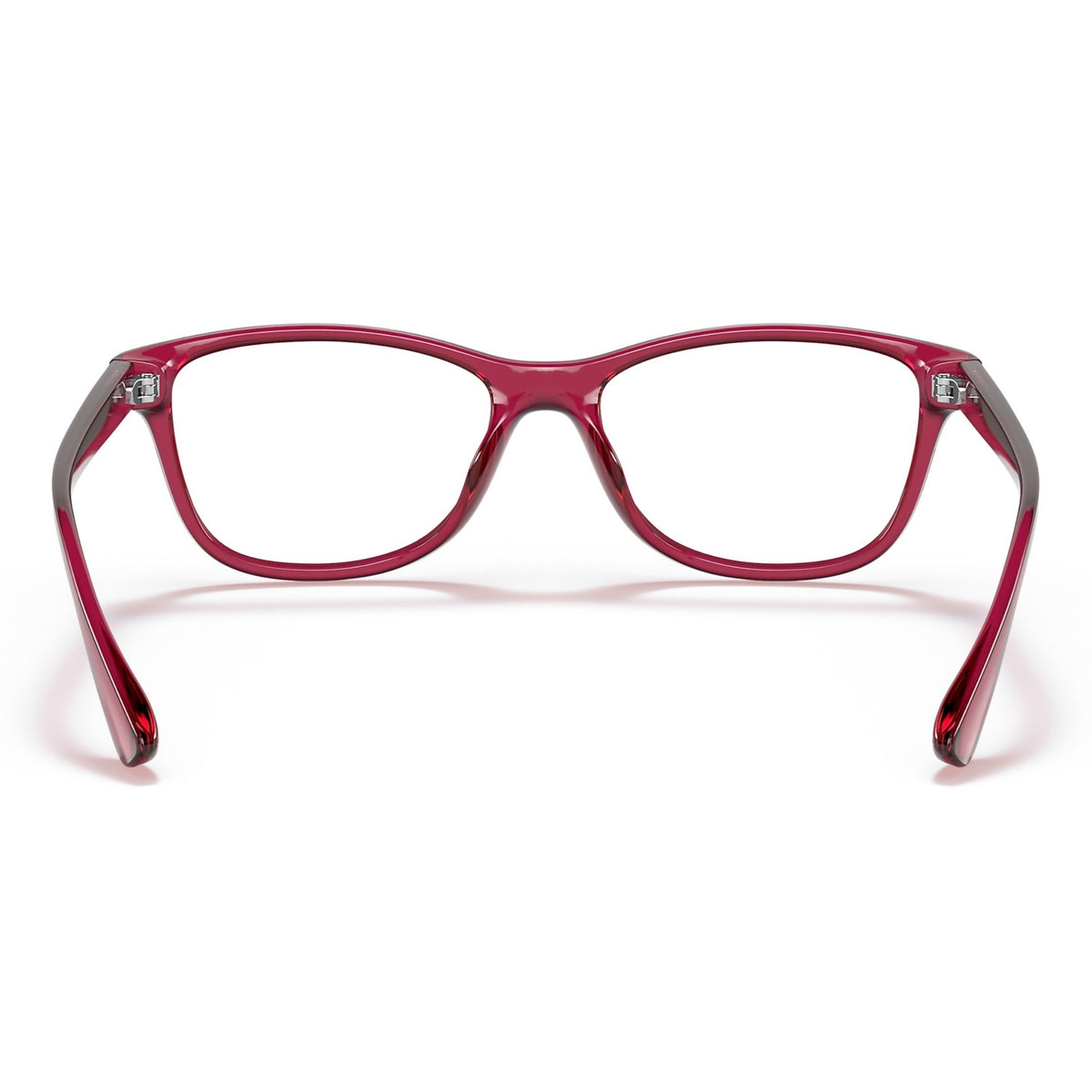 Armani Exchange AX3082U transparent pink cat-eye eyeglasses, back view of the frame and temples