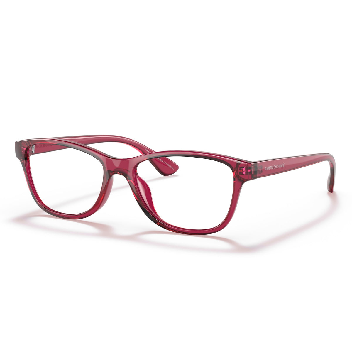 Armani Exchange AX3082U transparent pink cat-eye eyeglasses with metal and plastic frame