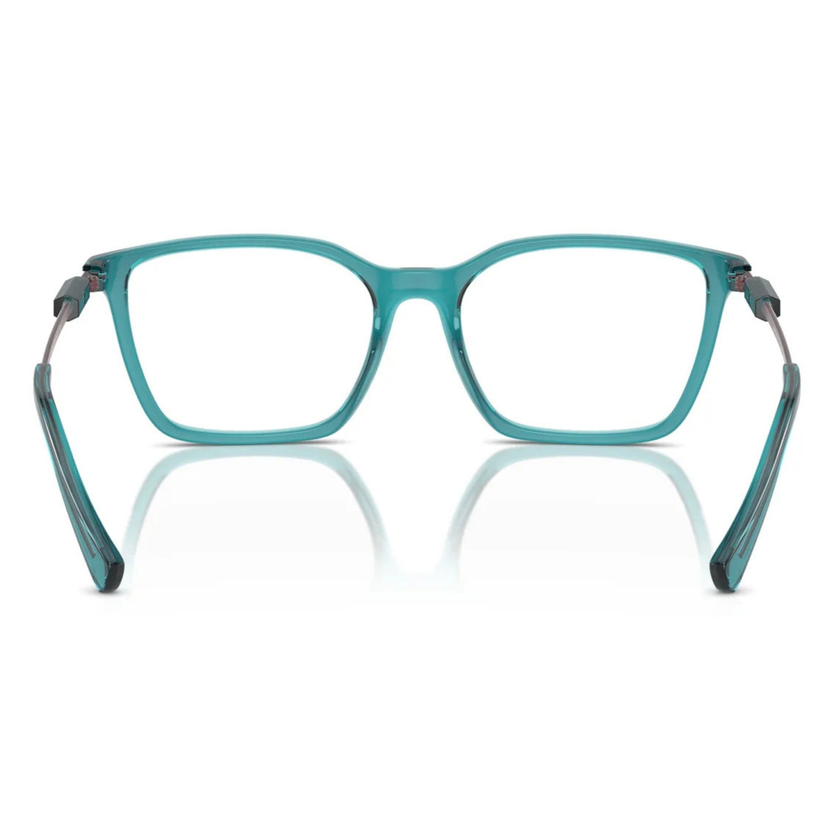Armani Exchange AX3113 shiny transparent green square eyeglasses, back view of the frame and temples