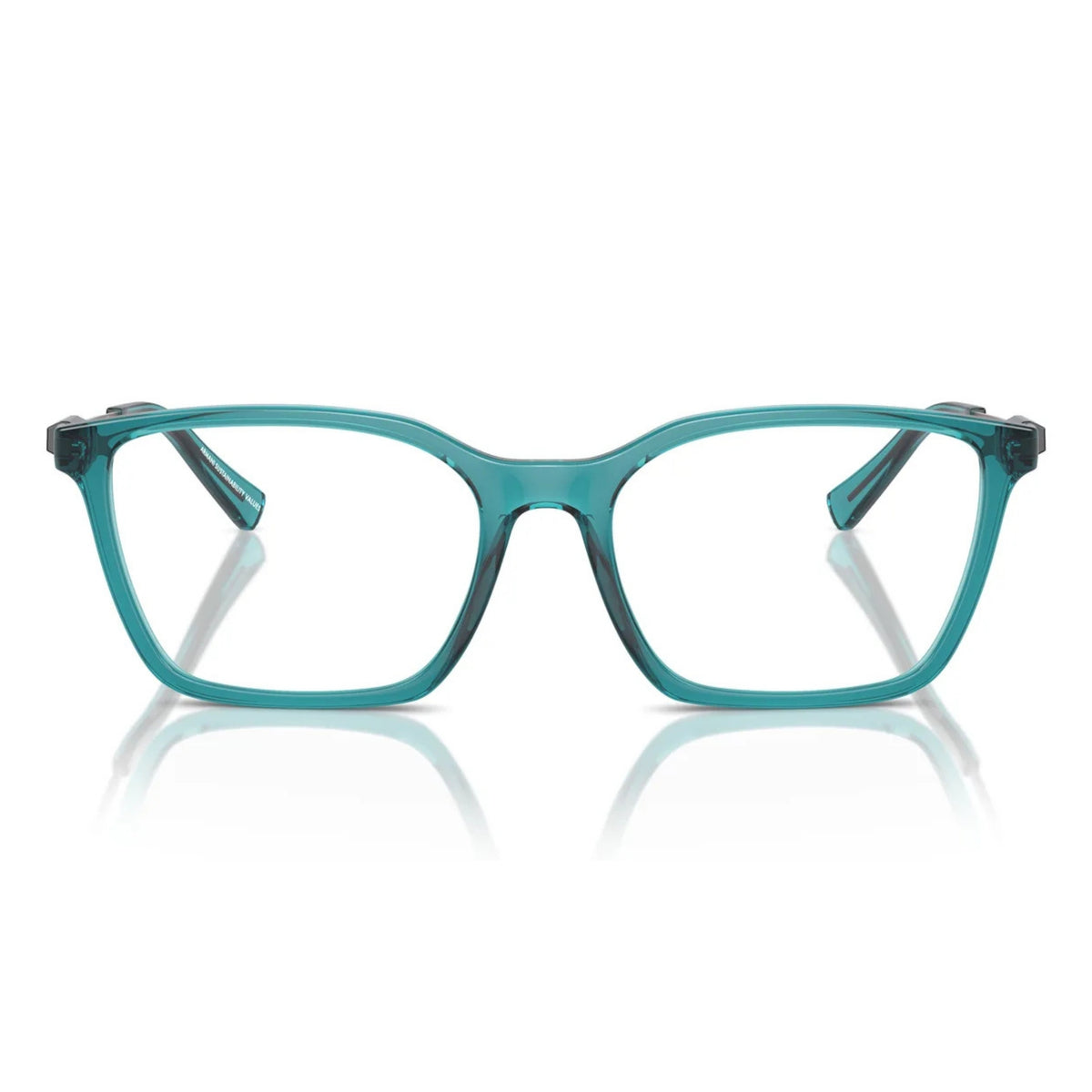 Armani Exchange AX3113 shiny transparent green square eyeglasses, full-rim plastic and metal frame