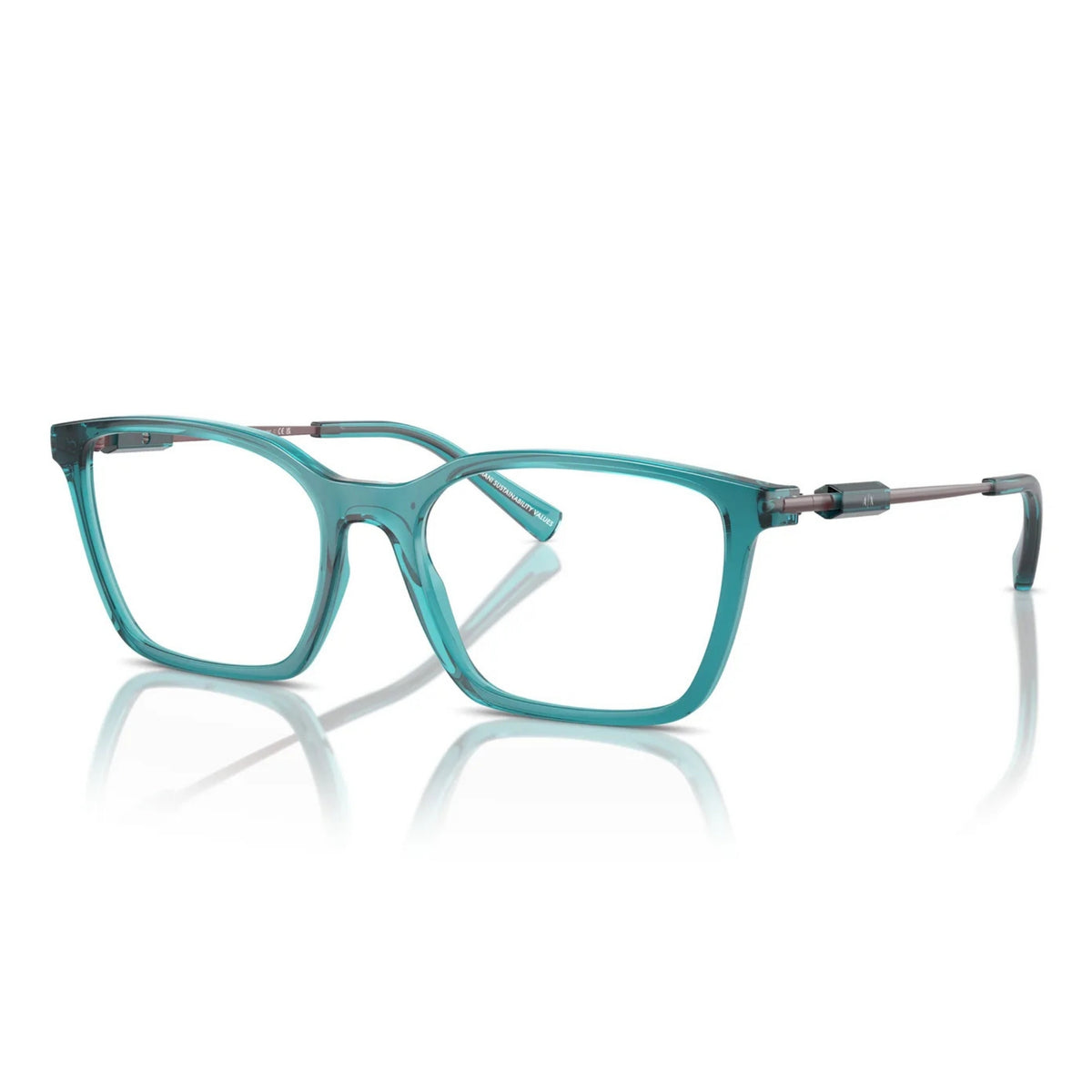 Armani Exchange AX3113 shiny transparent green square eyeglasses with plastic and metal frame