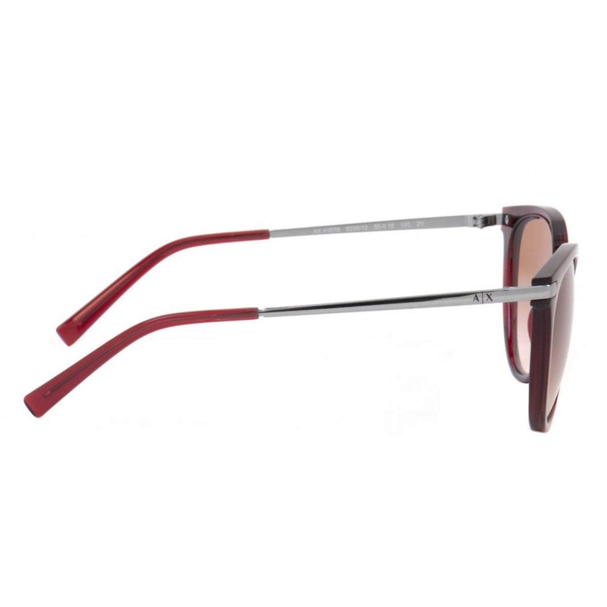 Armani Exchange AX4107S red cat-eye sunglasses, side view of the temple