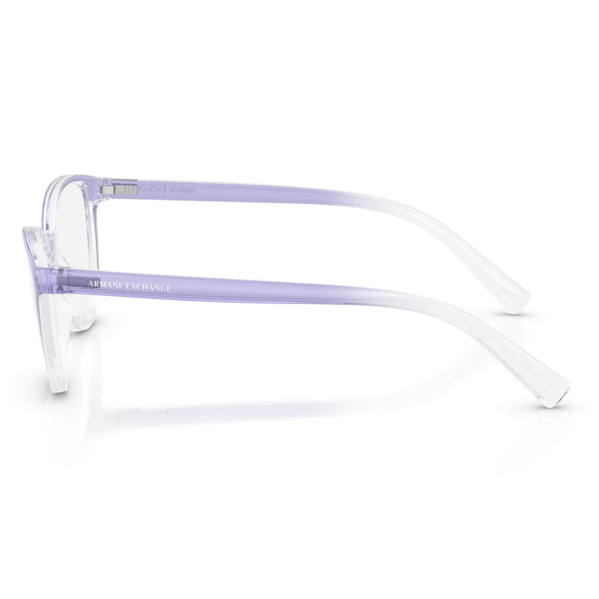 AX3053 shiny lilac gradient crystal square eyeglasses, side view of the temple