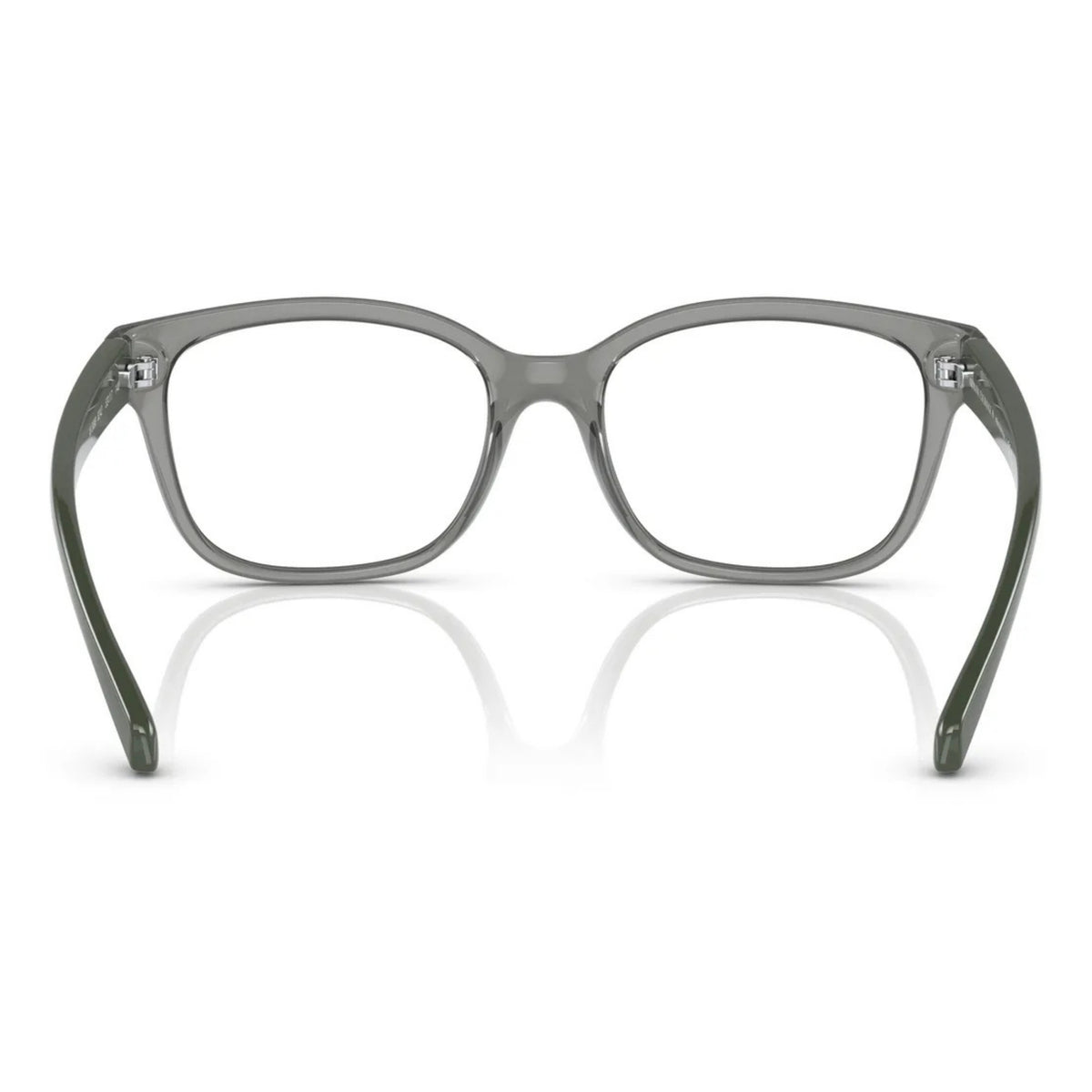 AX3098 shiny transparent green rectangle eyeglasses, back view of the frame and temples