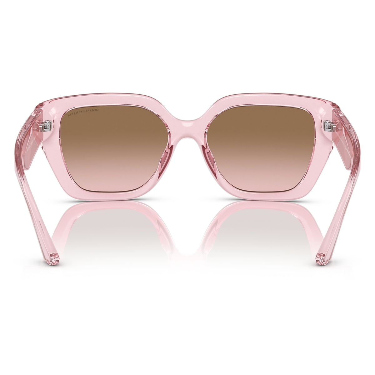 AX4125SU shiny transparent pink rectangle sunglasses, back view of the frame and temples