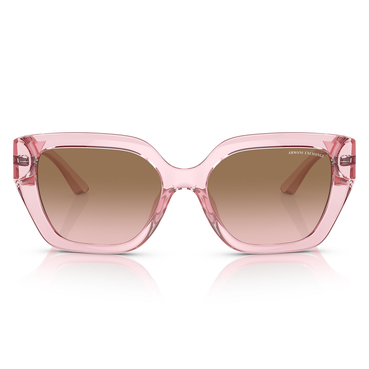 AX4125SU shiny transparent pink rectangle sunglasses, full-rim plastic frame