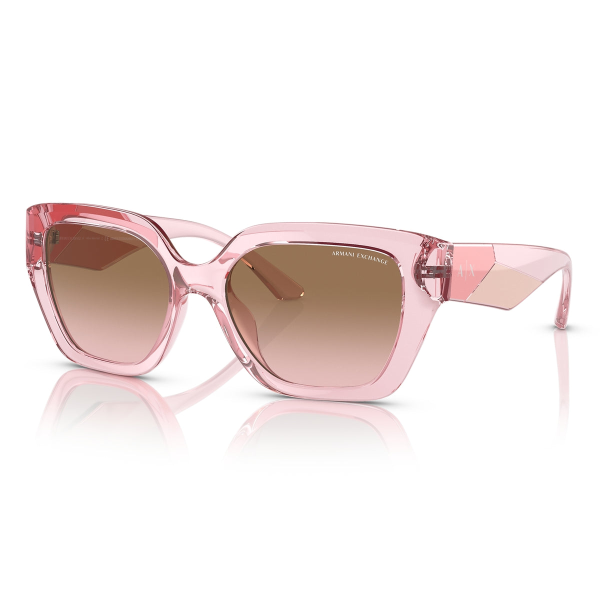 AX4125SU shiny transparent pink rectangle sunglasses with pink lenses