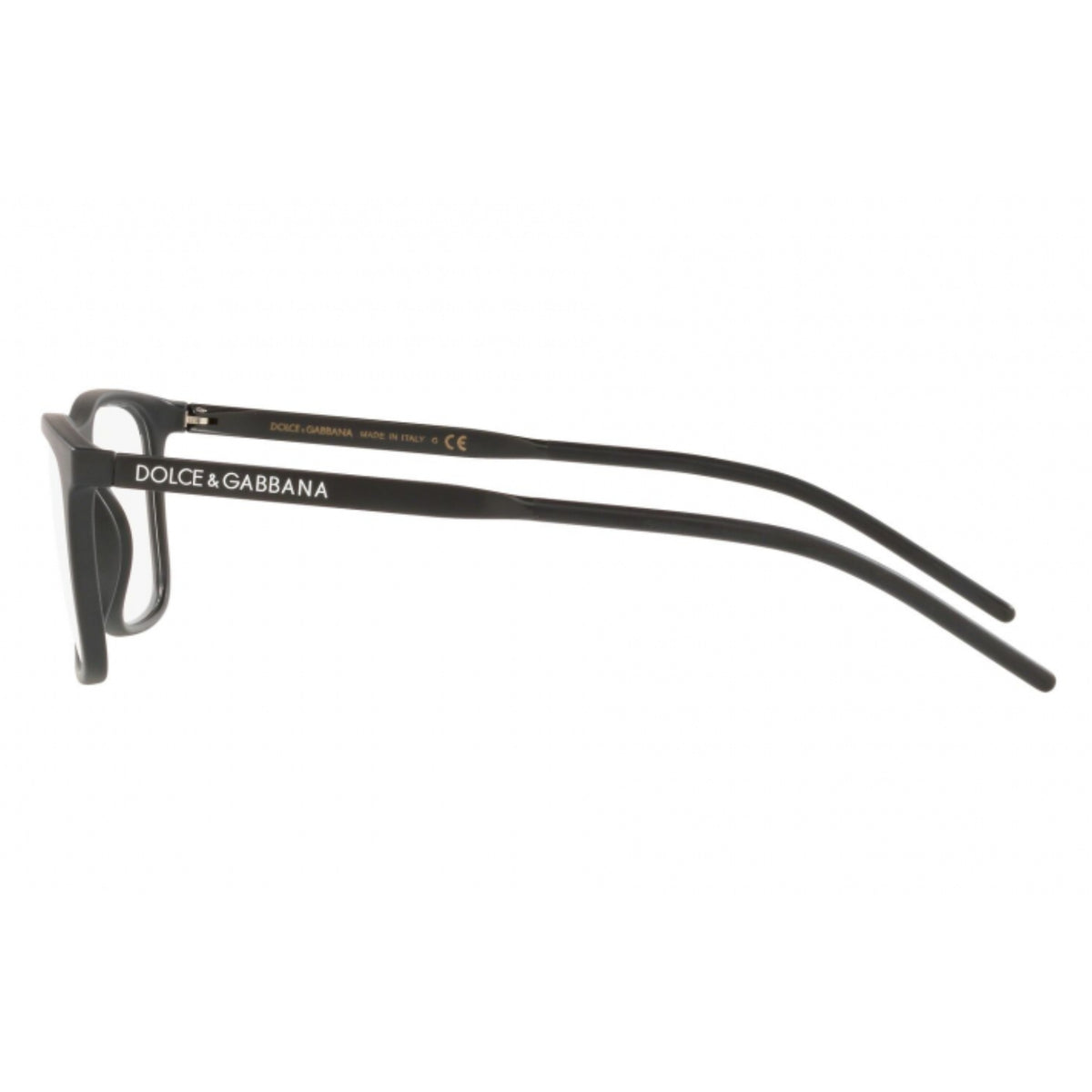 Dolce & Gabbana DG5044 matte black rectangle eyeglasses, side view of the temple