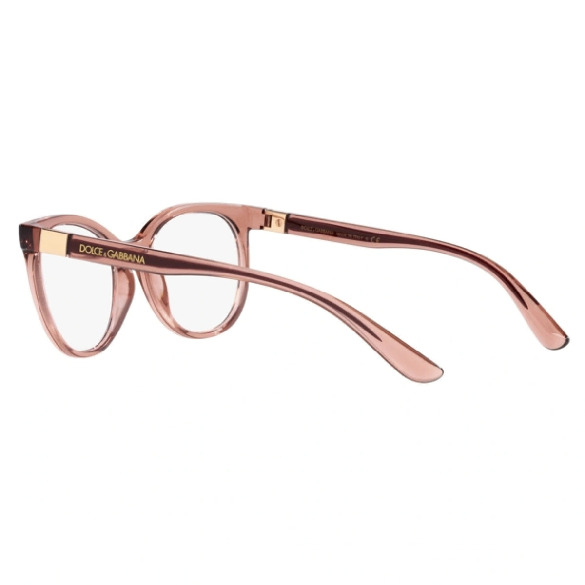 Dolce & Gabbana DG5084 transparent pink cat-eye eyeglasses, rear view of the frame and temples