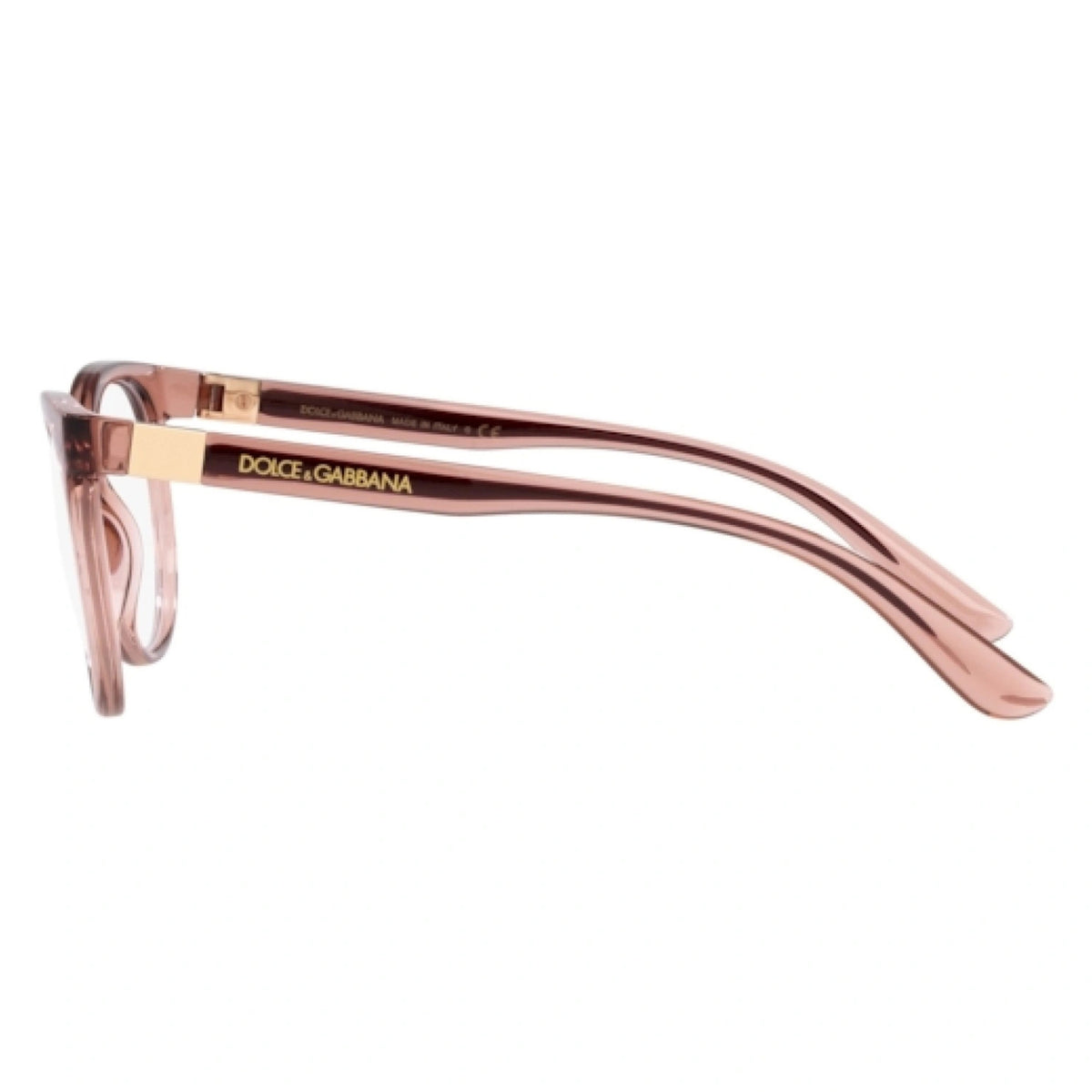 Dolce & Gabbana DG5084 transparent pink cat-eye eyeglasses, side view of the temple