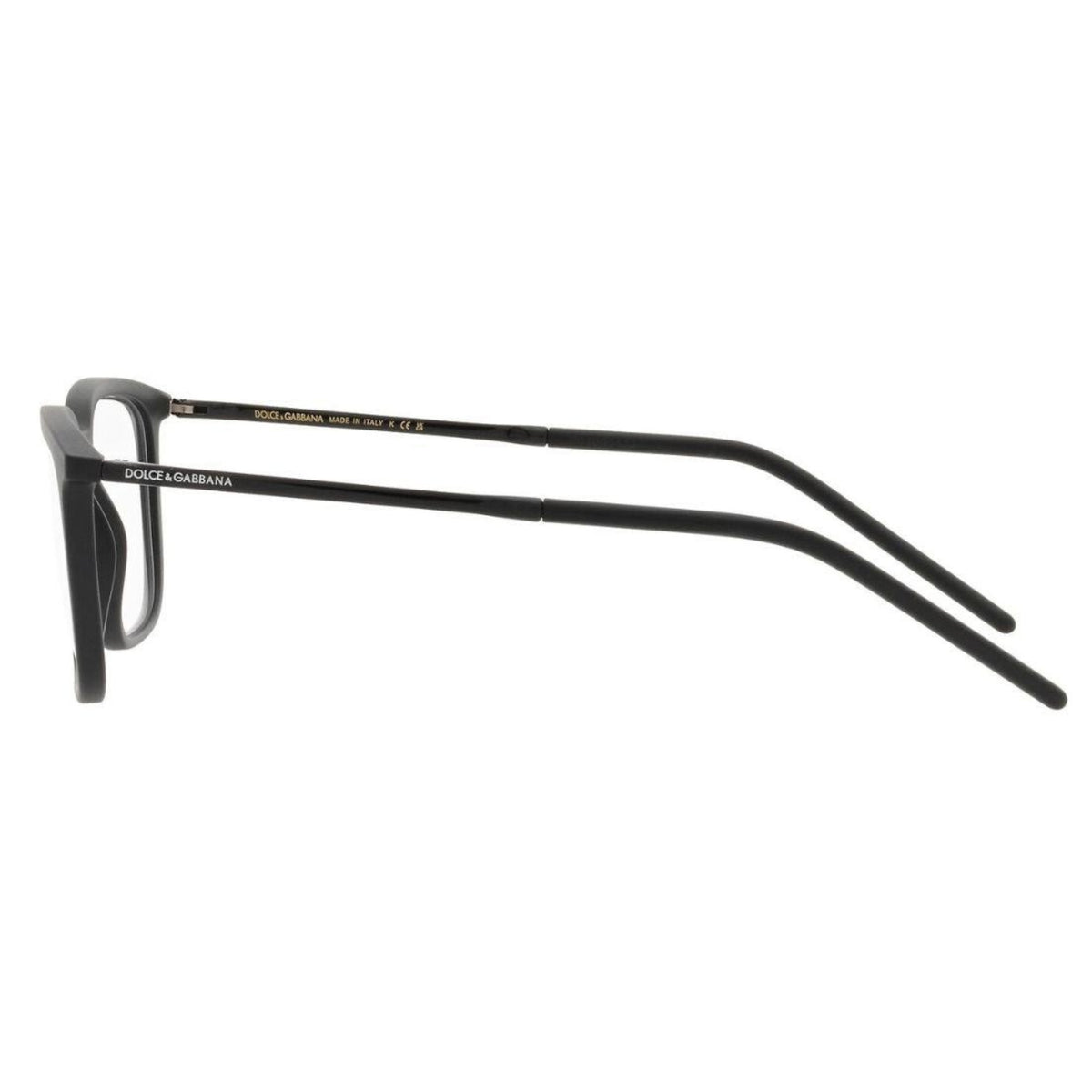 Dolce & Gabbana DG5098 matte black wayfarer eyeglasses, side view of the temple
