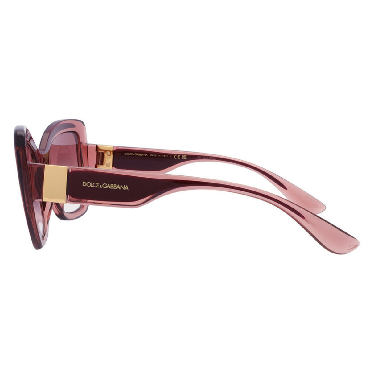 Dolce & Gabbana DG6170 transparent pink cat-eye sunglasses, side view of the temple