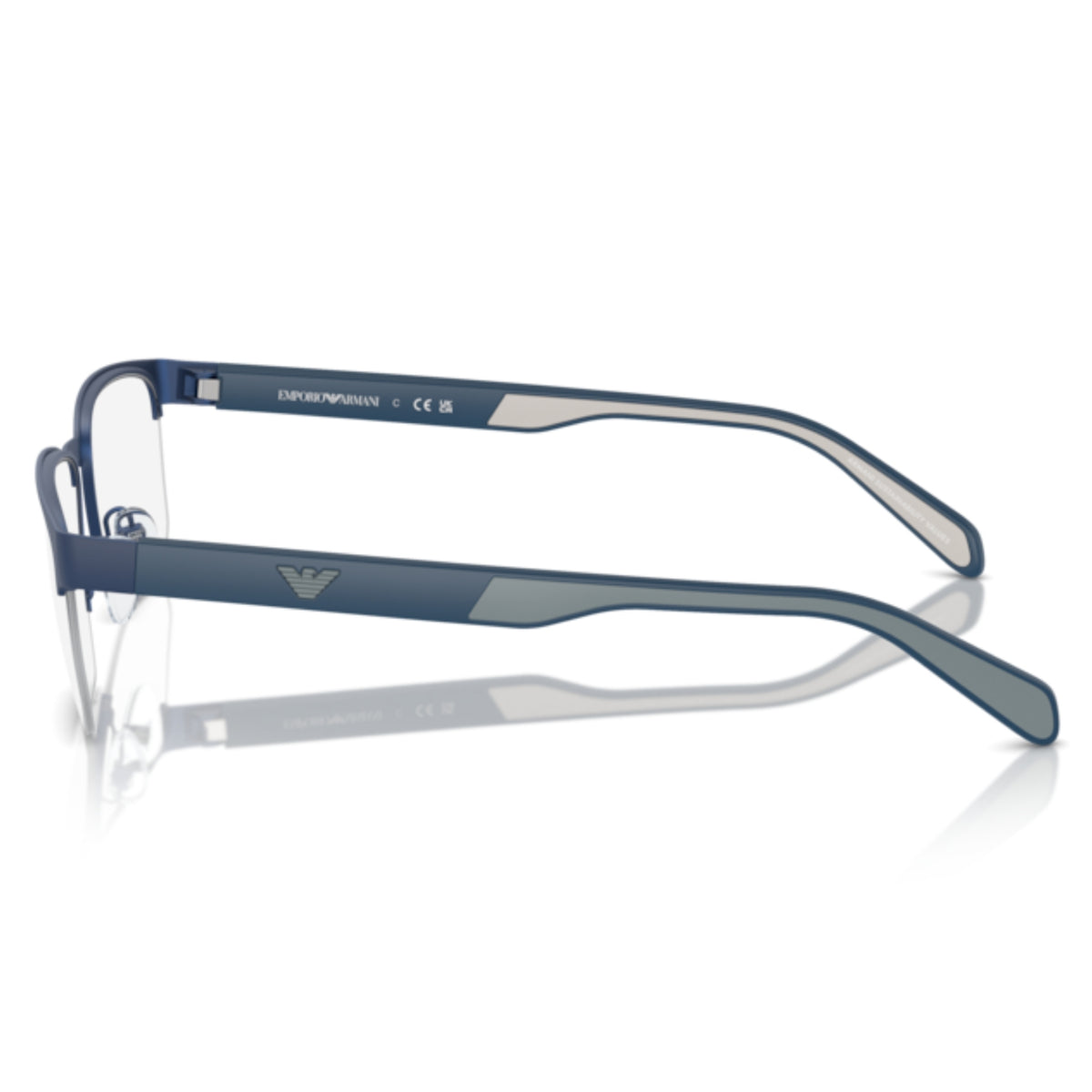 Emporio Armani EA1162 matte blue geometric eyeglasses, side view of the temple