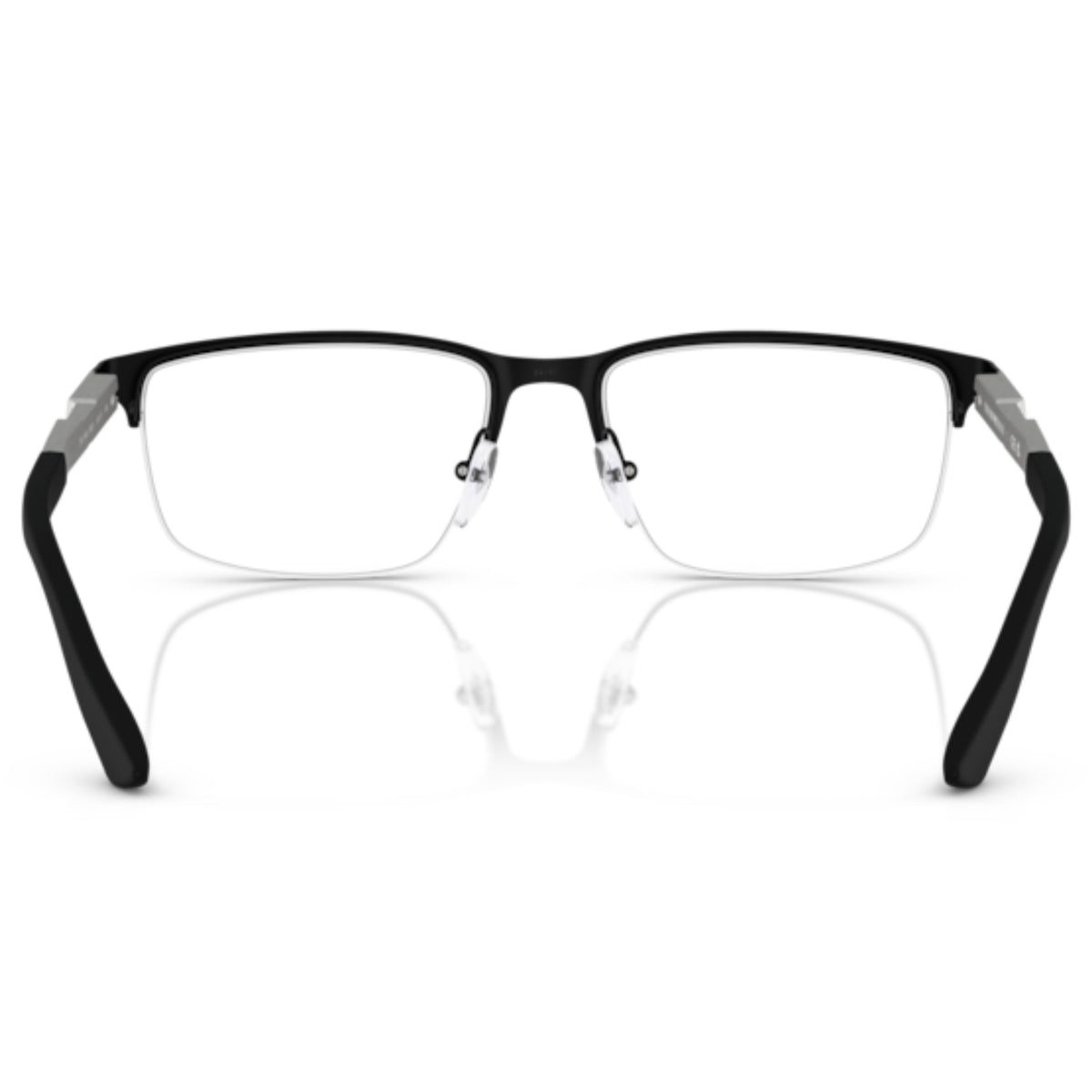 Emporio Armani EA1164 matte black rectangle eyeglasses, rear view of the frame and temples