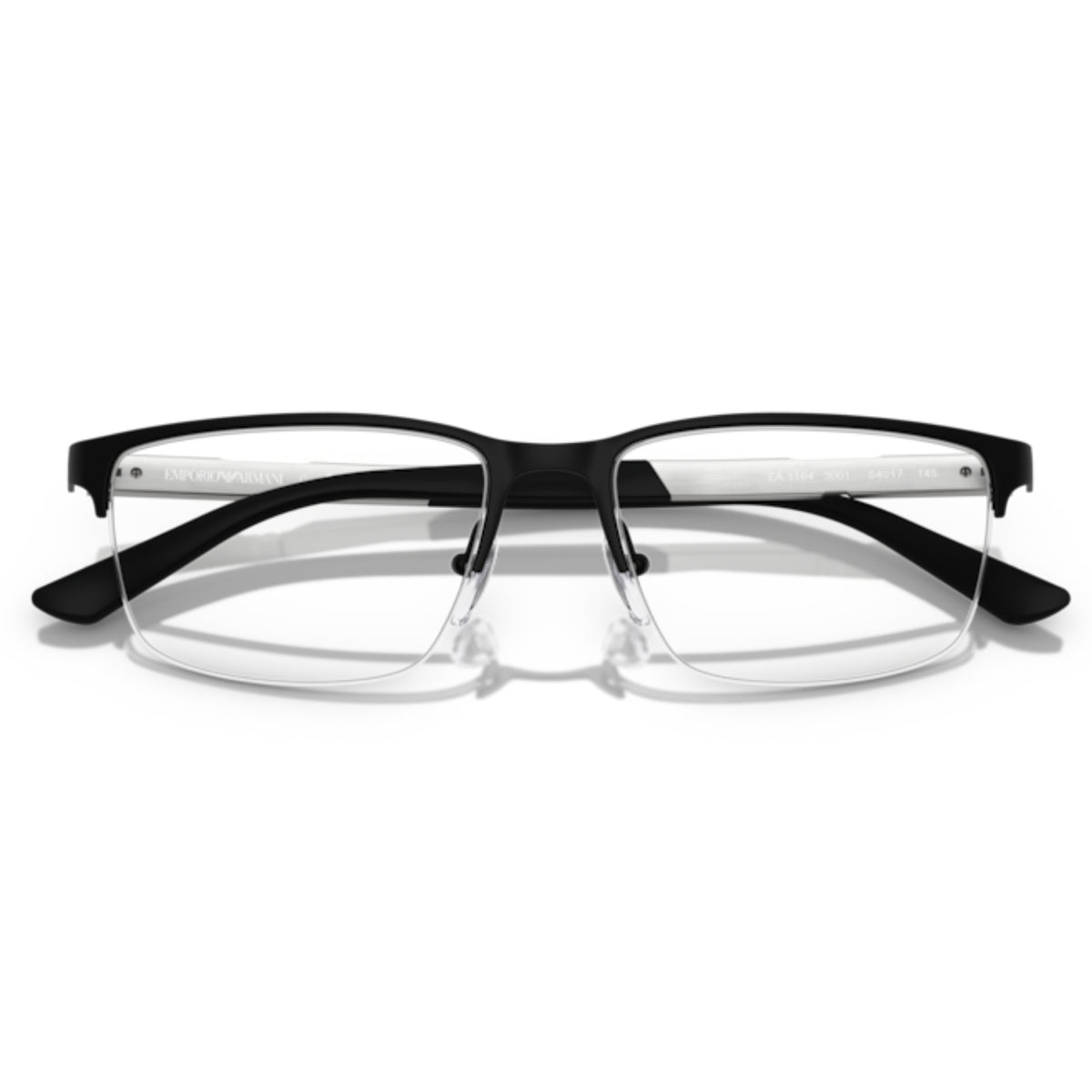Emporio Armani EA1164 matte black rectangle eyeglasses, front view with the temples folded