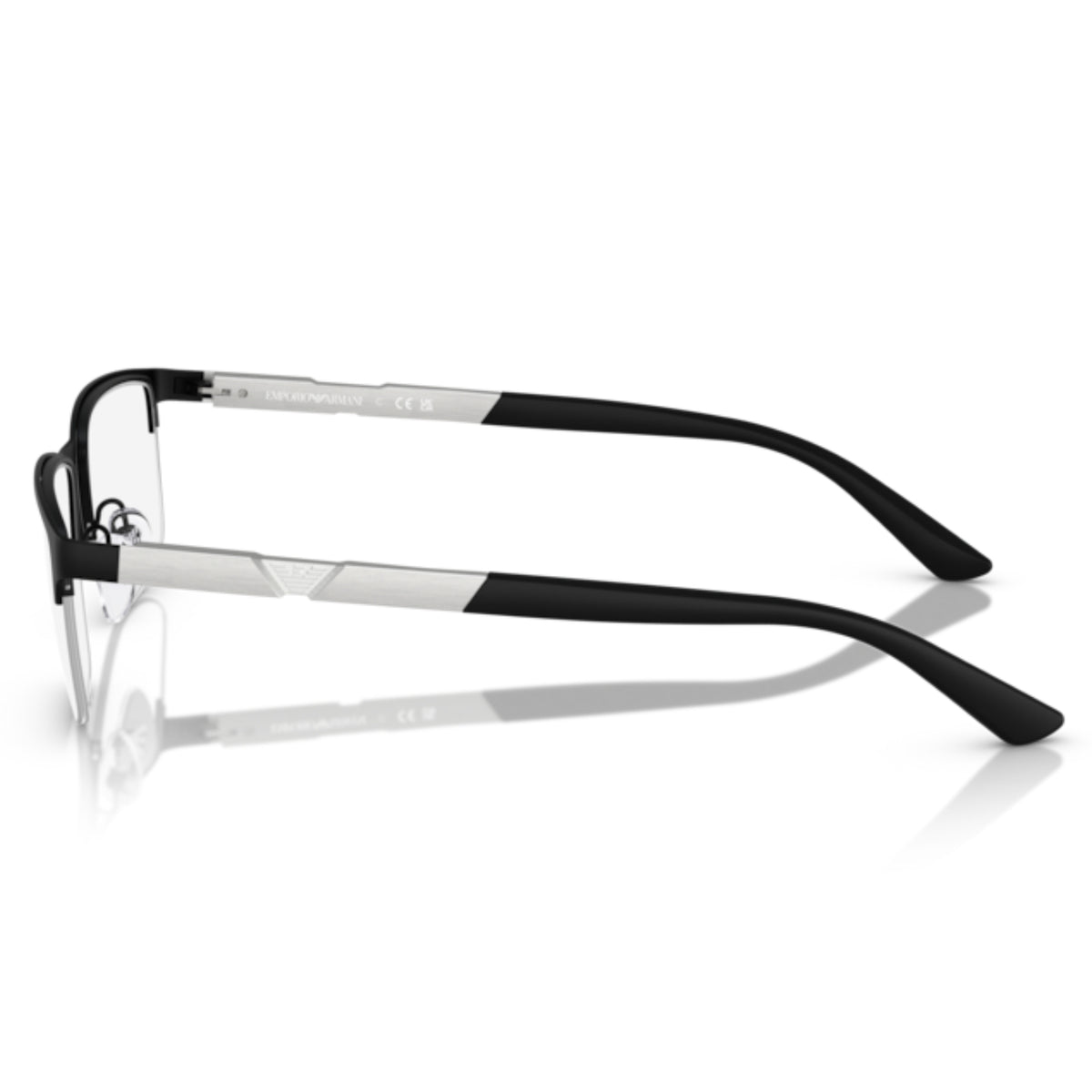 Emporio Armani EA1164 matte black rectangle eyeglasses, side view of the temple