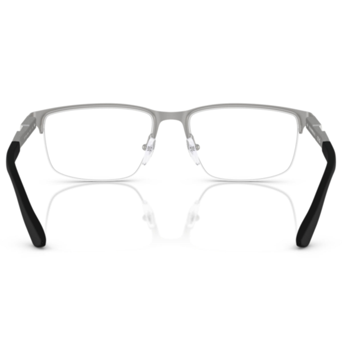 Emporio Armani EA1164 matte silver rectangle eyeglasses, rear view of the frame and temples