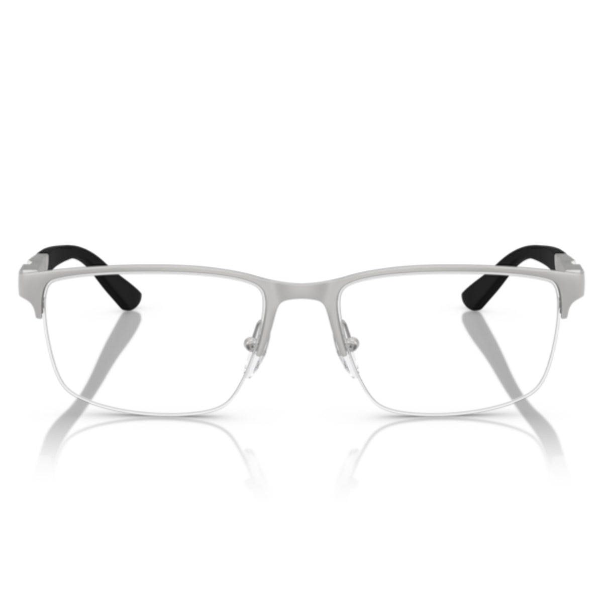 Emporio Armani EA1164 matte silver rectangle eyeglasses, half-rim metal and aluminium frame