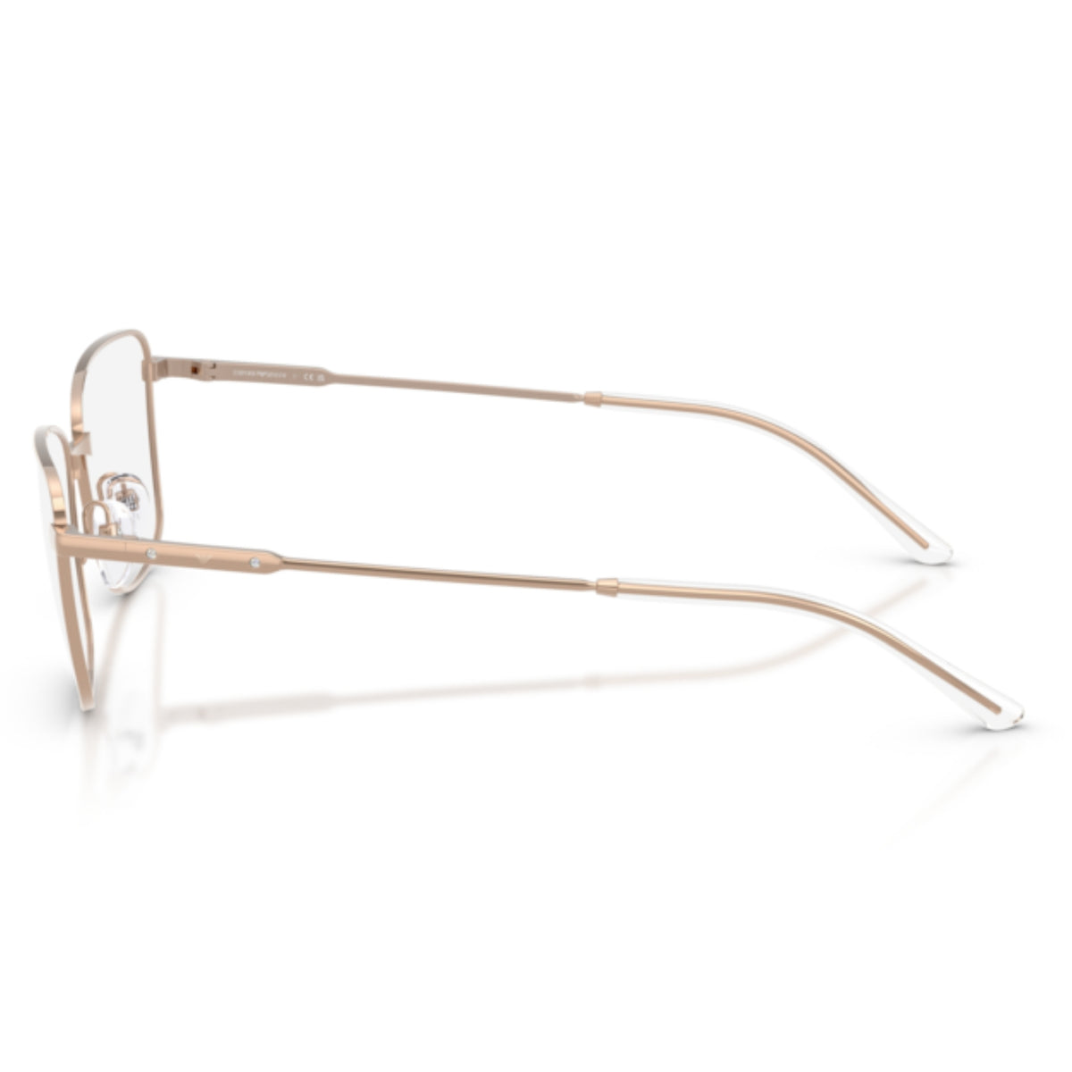 Emporio Armani EA1185B shiny rose gold geometric eyeglasses, side view of the temple