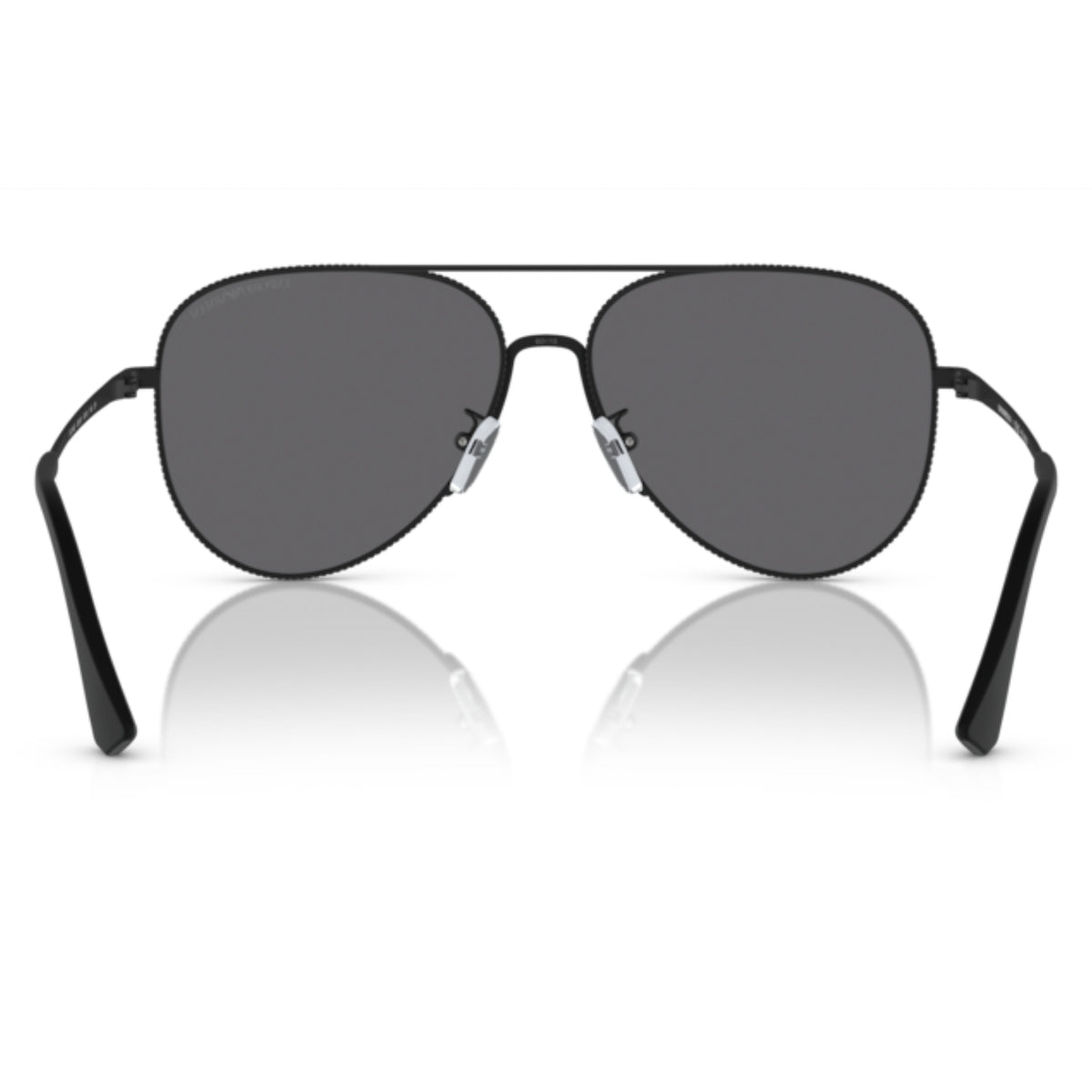 Emporio Armani EA2149D matte black aviator sunglasses, rear view of the frame and temples