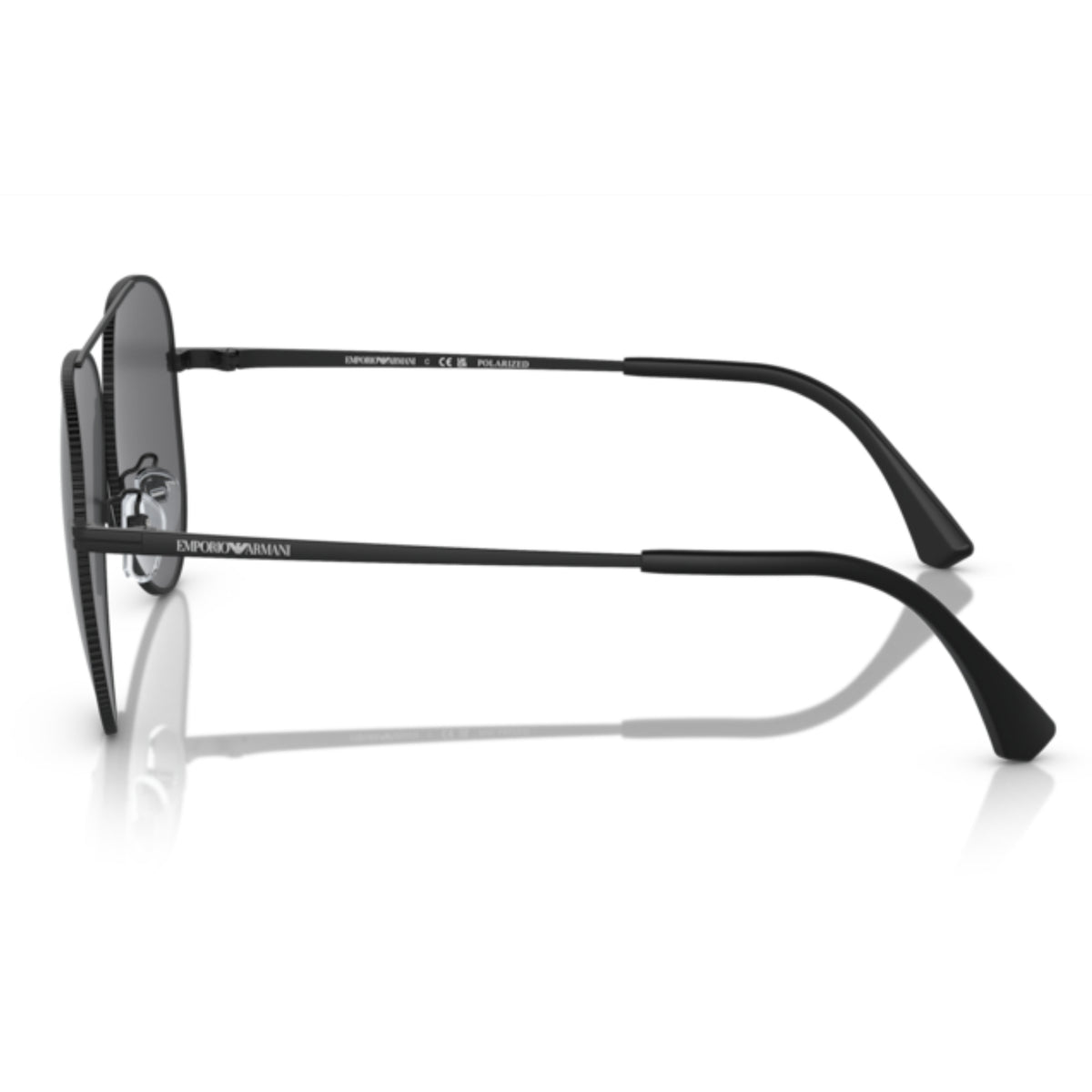 Emporio Armani EA2149D matte black aviator sunglasses, side view of the temple