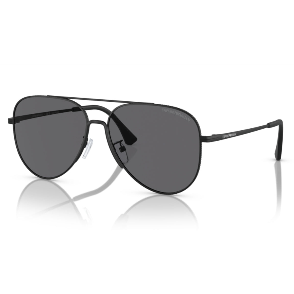 Emporio Armani EA2149D matte black aviator sunglasses with grey lenses