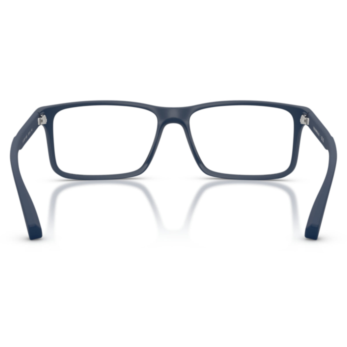 Emporio Armani EA3038 matte blue rectangle eyeglasses, rear view of the frame and temples