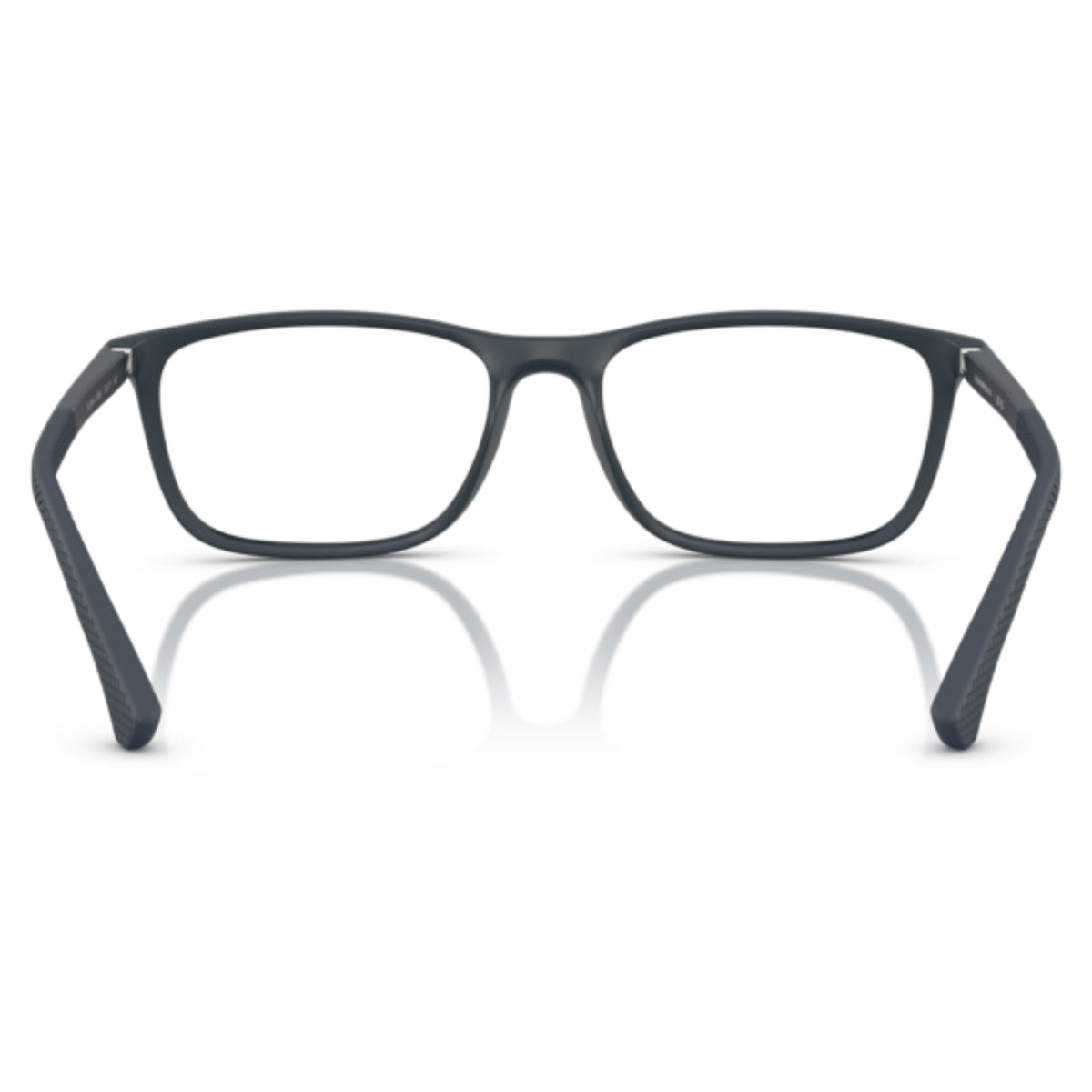 Emporio Armani EA3069 matte blue rectangle eyeglasses, rear view of the frame and temples