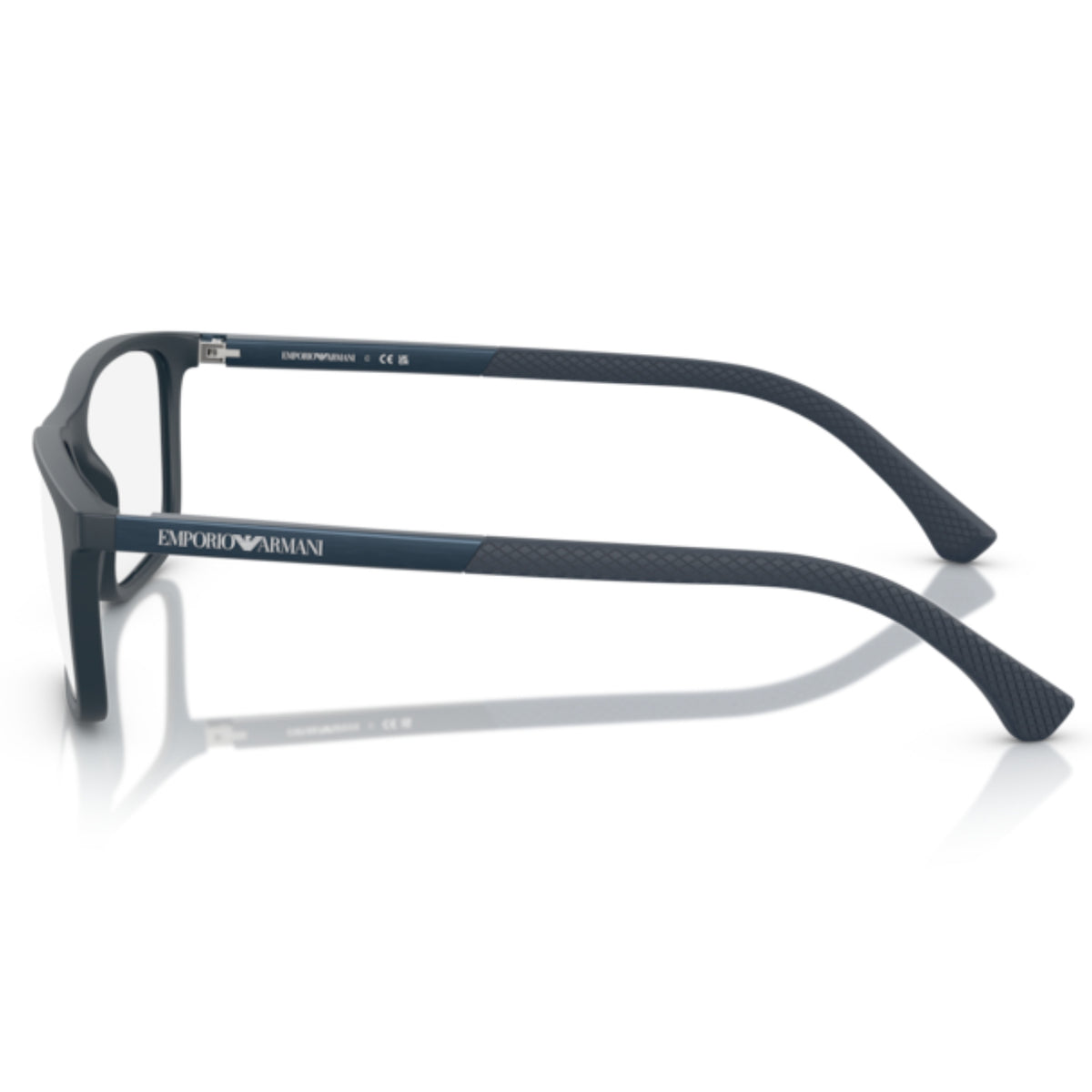 Emporio Armani EA3069 matte blue rectangle eyeglasses, side view of the temple