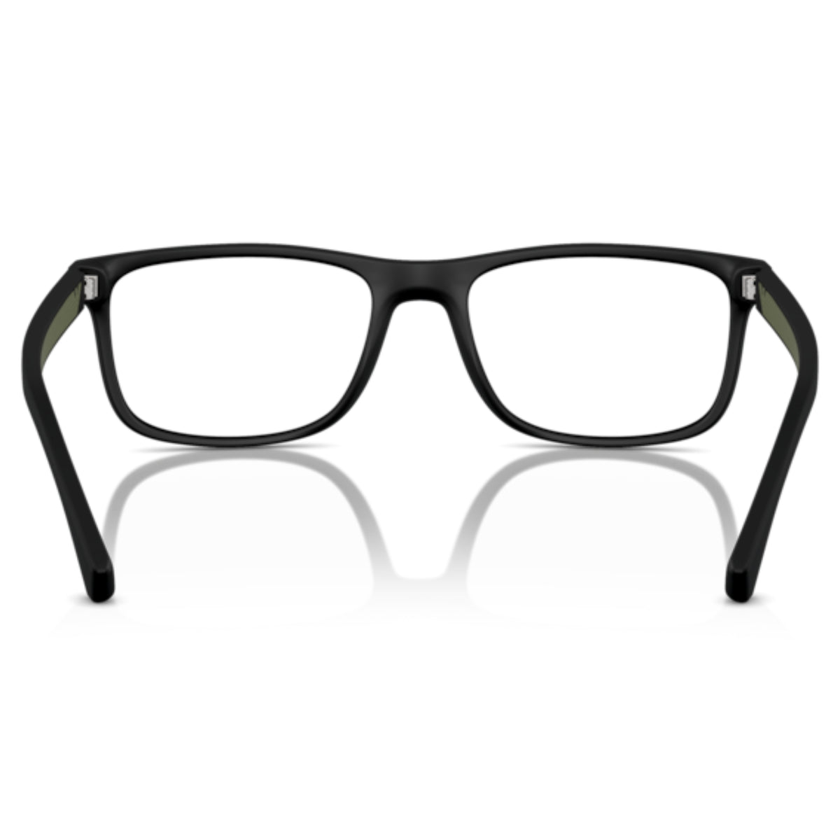 Emporio Armani EA3147 matte black rectangle eyeglasses, rear view of the frame and temples
