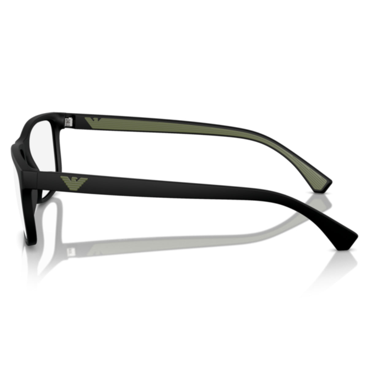 Emporio Armani EA3147 matte black rectangle eyeglasses, side view of the temple