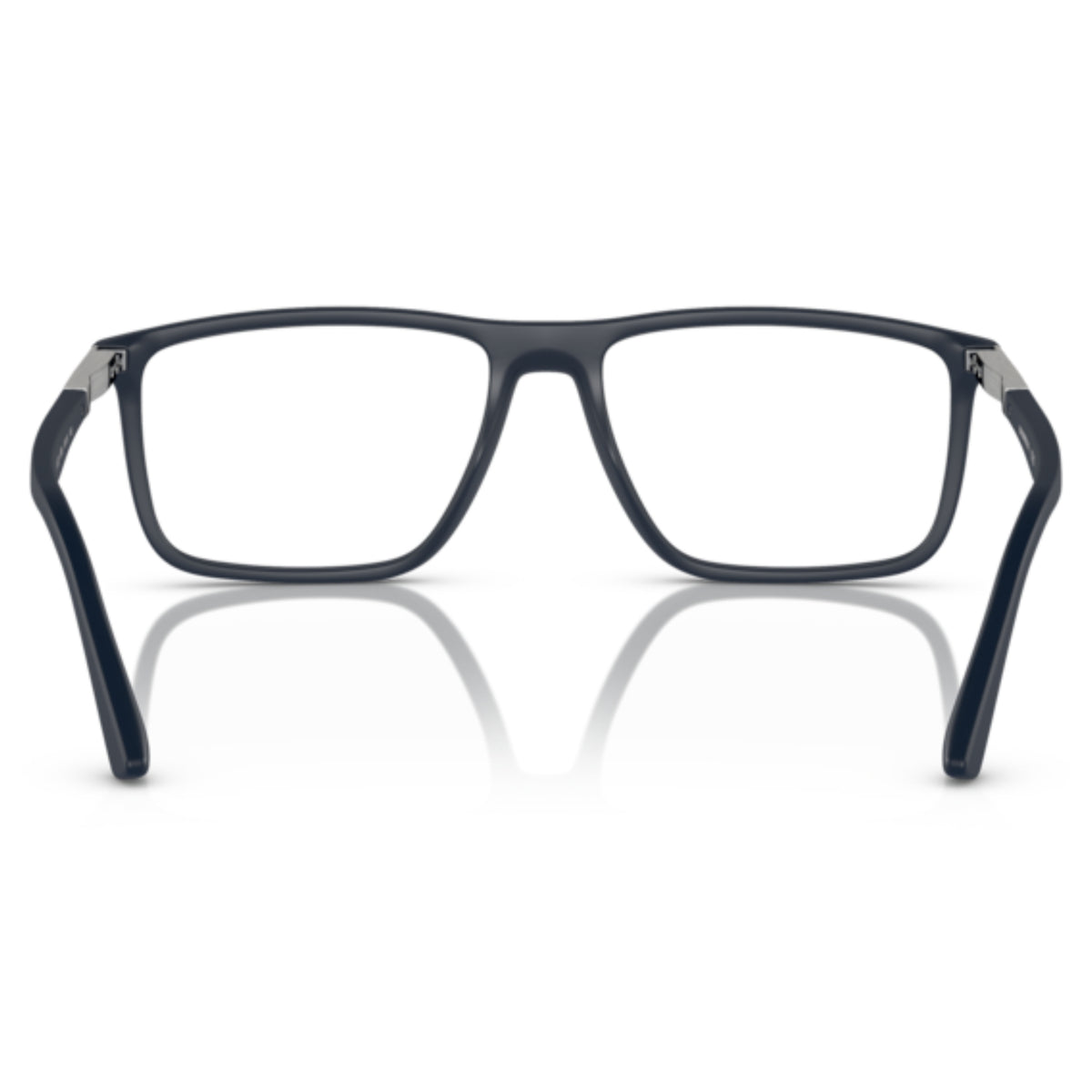 Emporio Armani EA3221 matte blue rectangle eyeglasses, rear view of the frame and temples