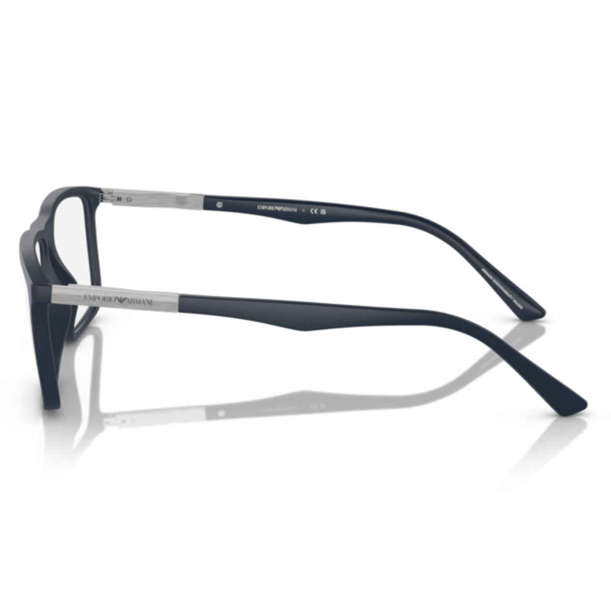 Emporio Armani EA3221 matte blue rectangle eyeglasses, side view of the temple