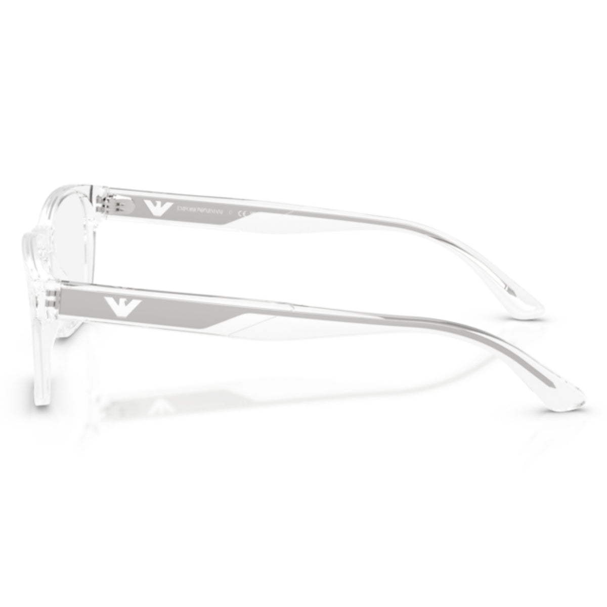 Emporio Armani EA3239 shiny crystal rectangle eyeglasses, side view of the temple