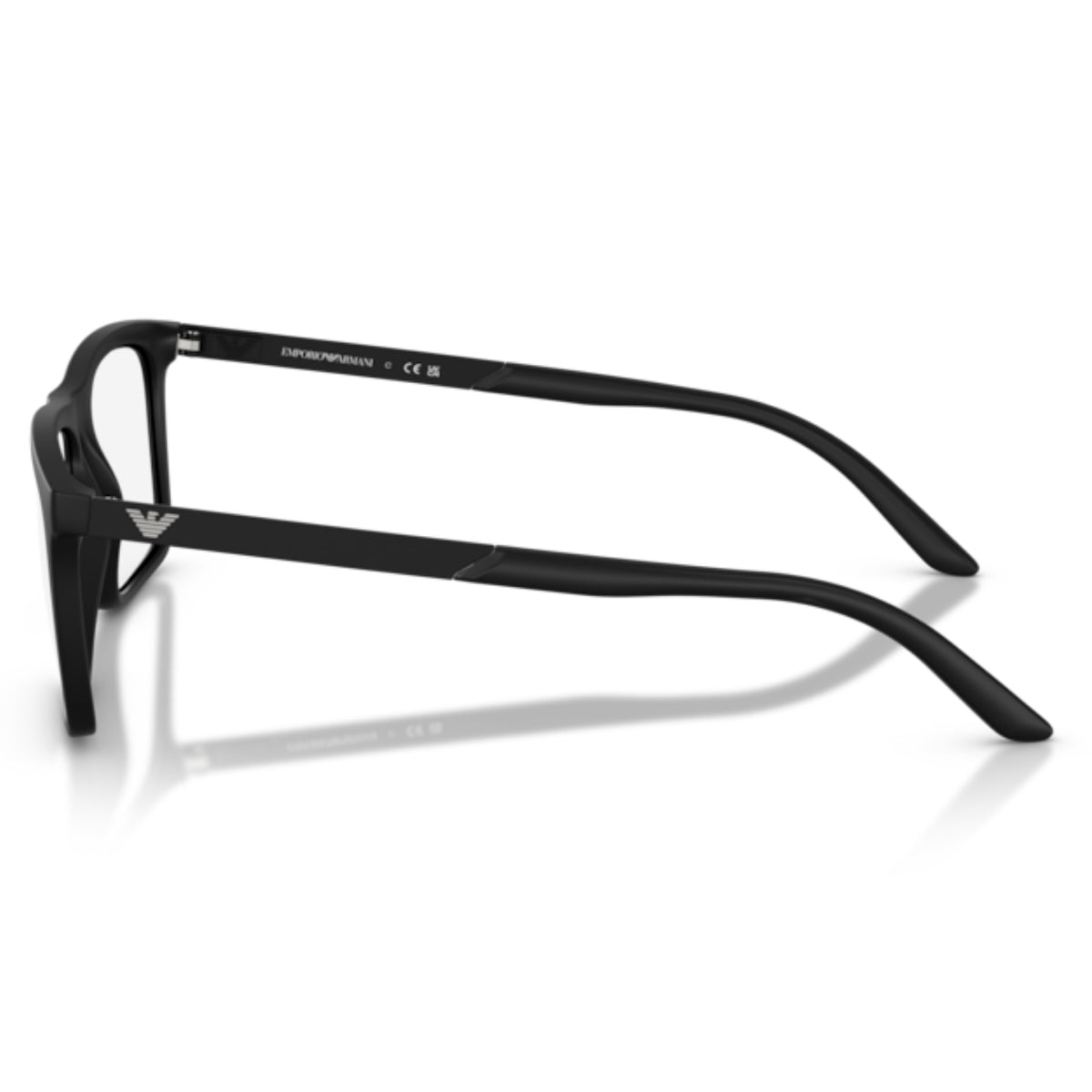 Emporio Armani EA3253 matte black square eyeglasses, side view of the temple